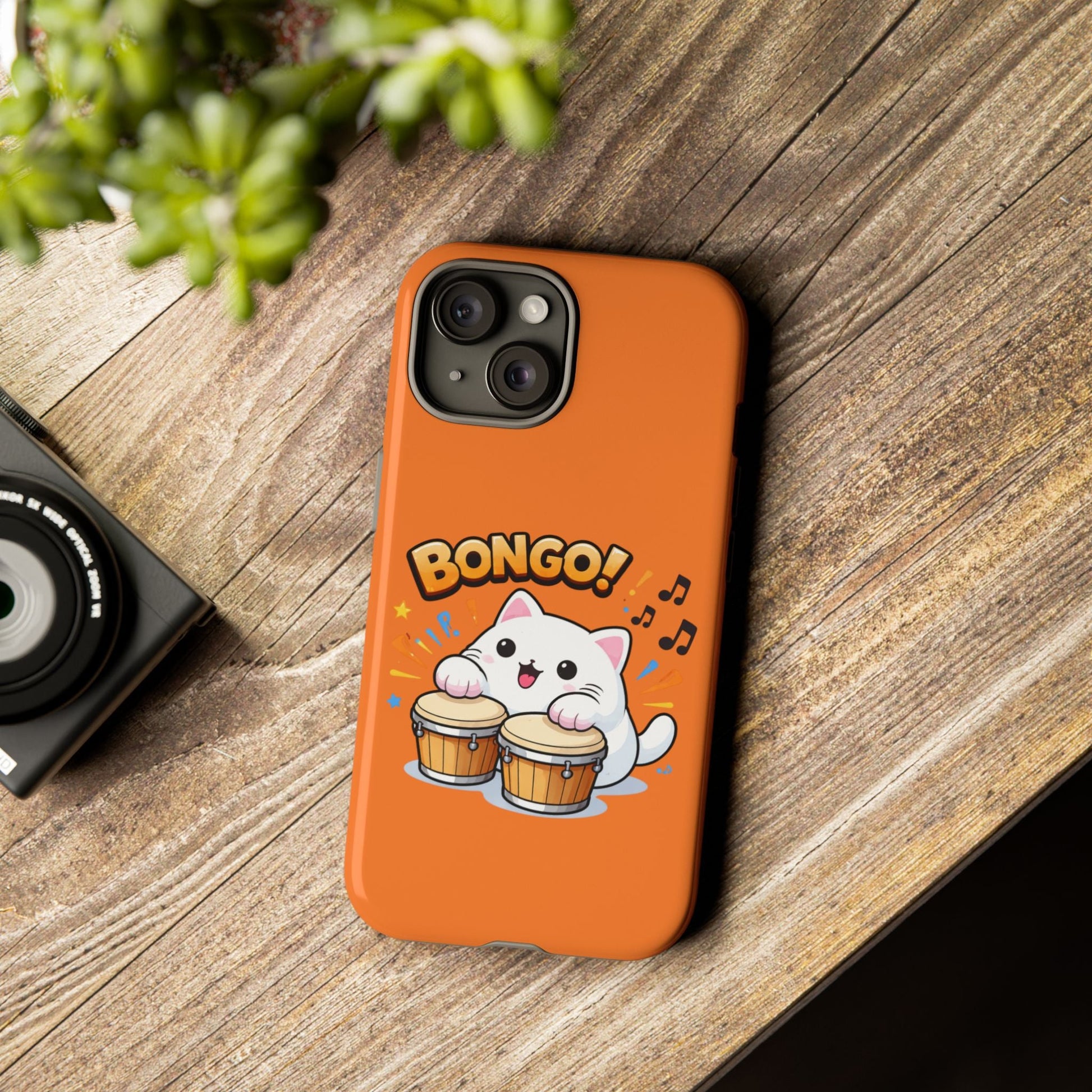 Cute Bongo Cat Phone Case — Orange Protective Tough Case with Drumming Cat Design - FloofChonk