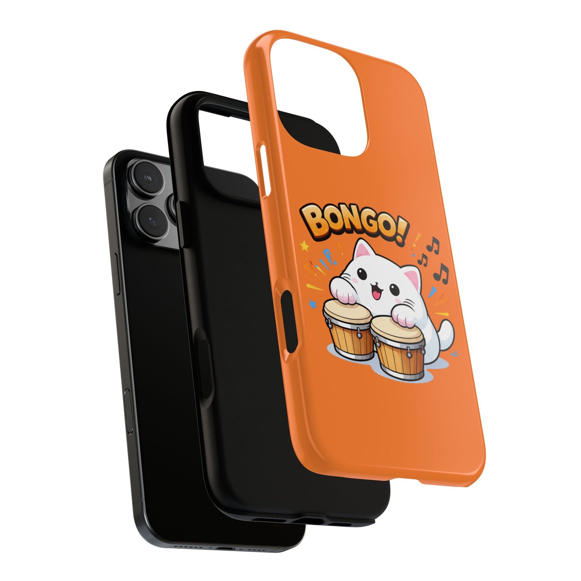 Cute Bongo Cat Phone Case — Orange Protective Tough Case with Drumming Cat Design - FloofChonk