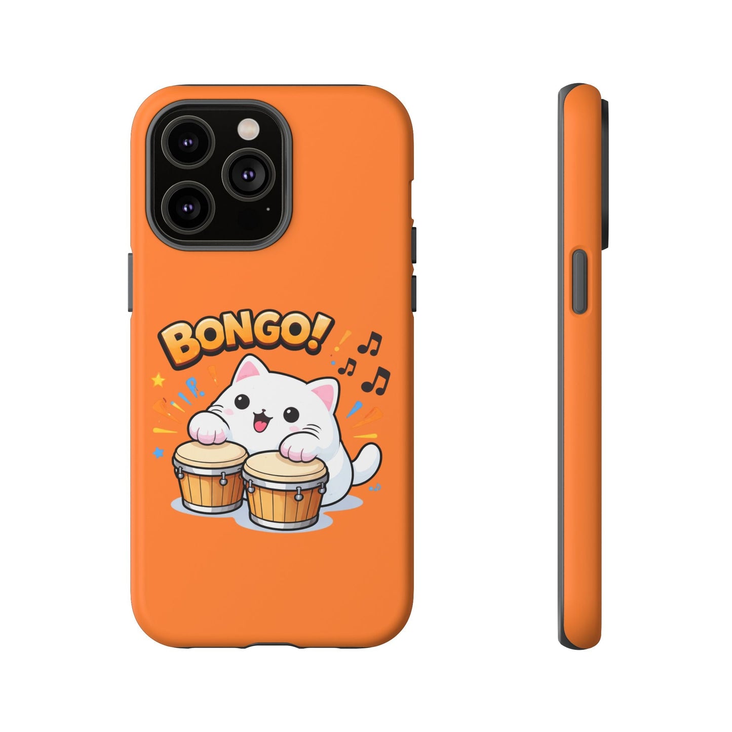 Cute Bongo Cat Phone Case — Orange Protective Tough Case with Drumming Cat Design - FloofChonk