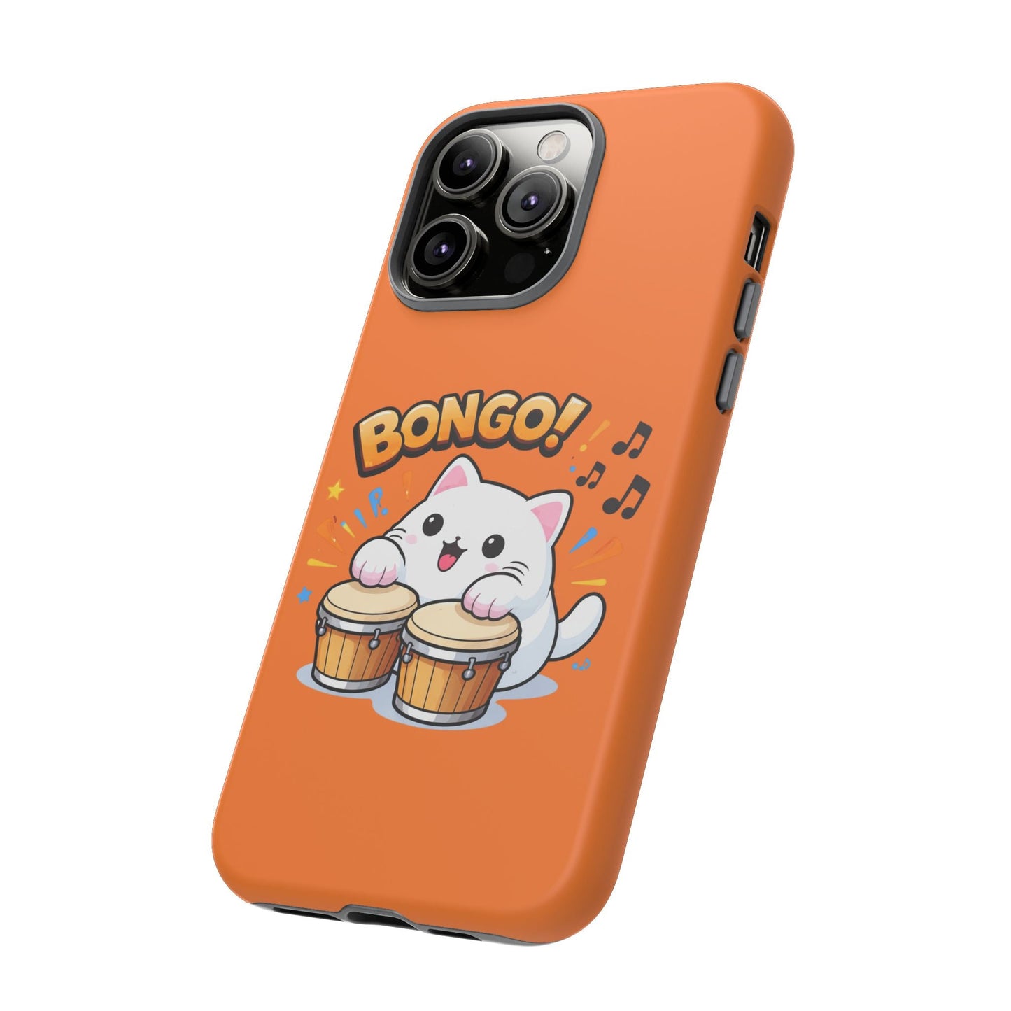 Cute Bongo Cat Phone Case — Orange Protective Tough Case with Drumming Cat Design - FloofChonk