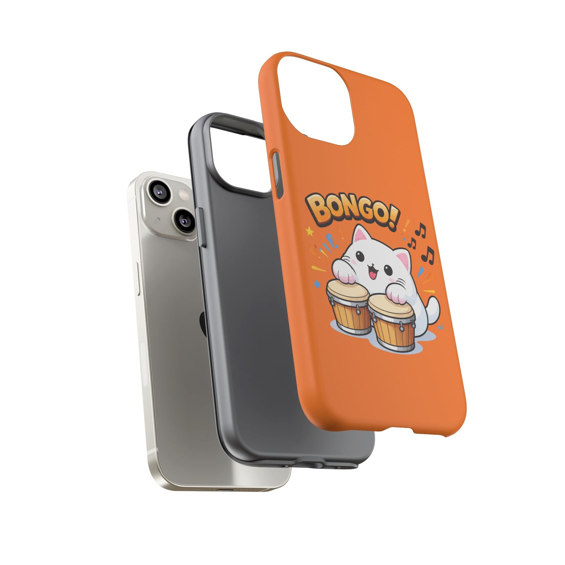Cute Bongo Cat Phone Case — Orange Protective Tough Case with Drumming Cat Design - FloofChonk