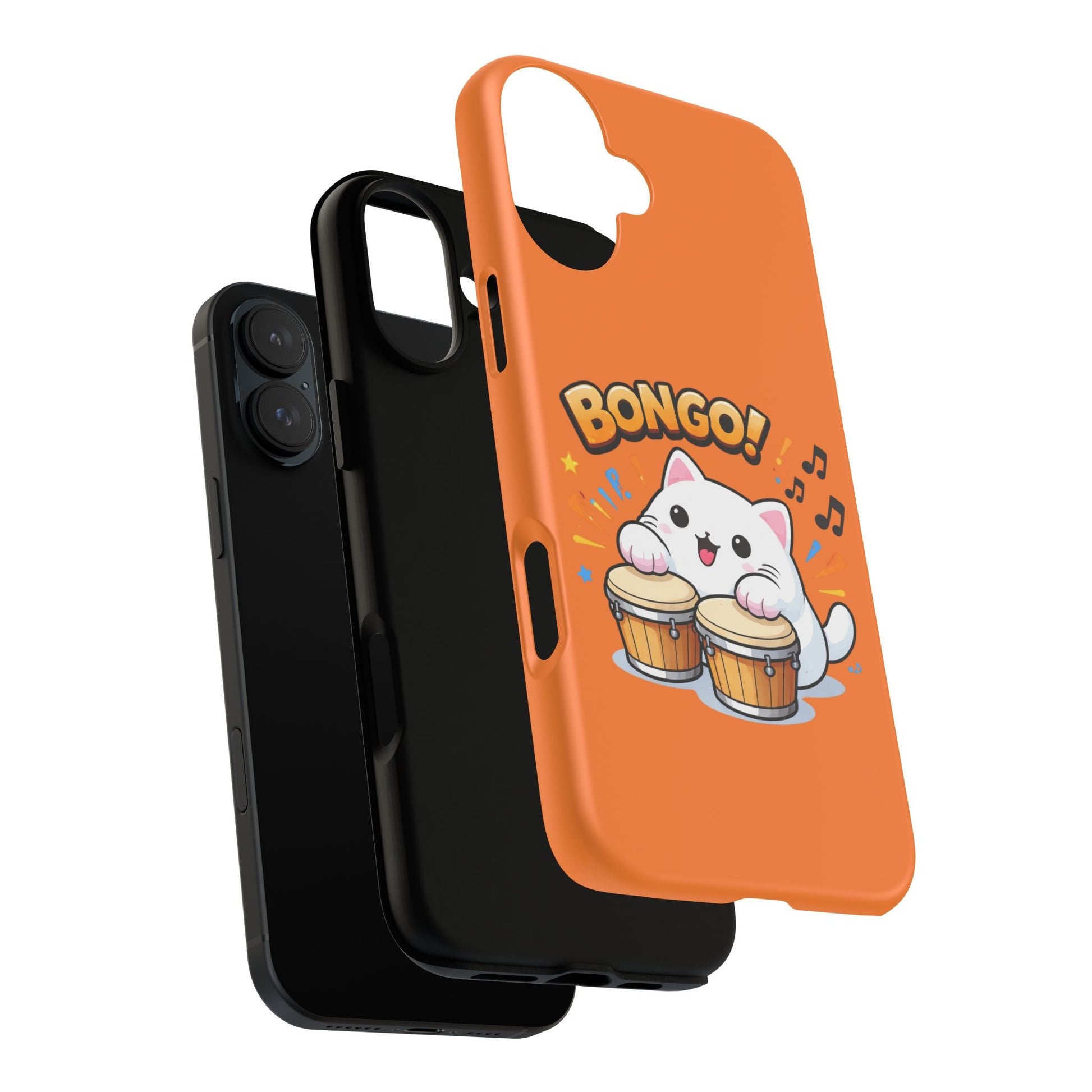 Cute Bongo Cat Phone Case — Orange Protective Tough Case with Drumming Cat Design - FloofChonk