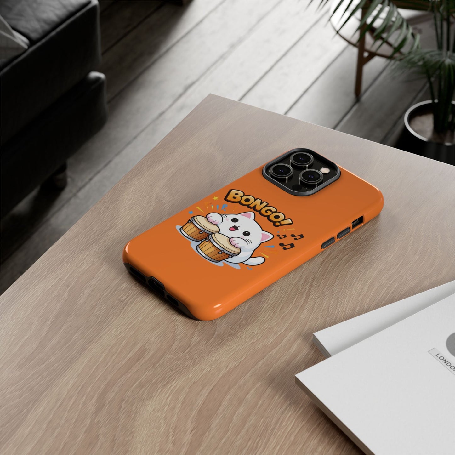 Cute Bongo Cat Phone Case — Orange Protective Tough Case with Drumming Cat Design - FloofChonk