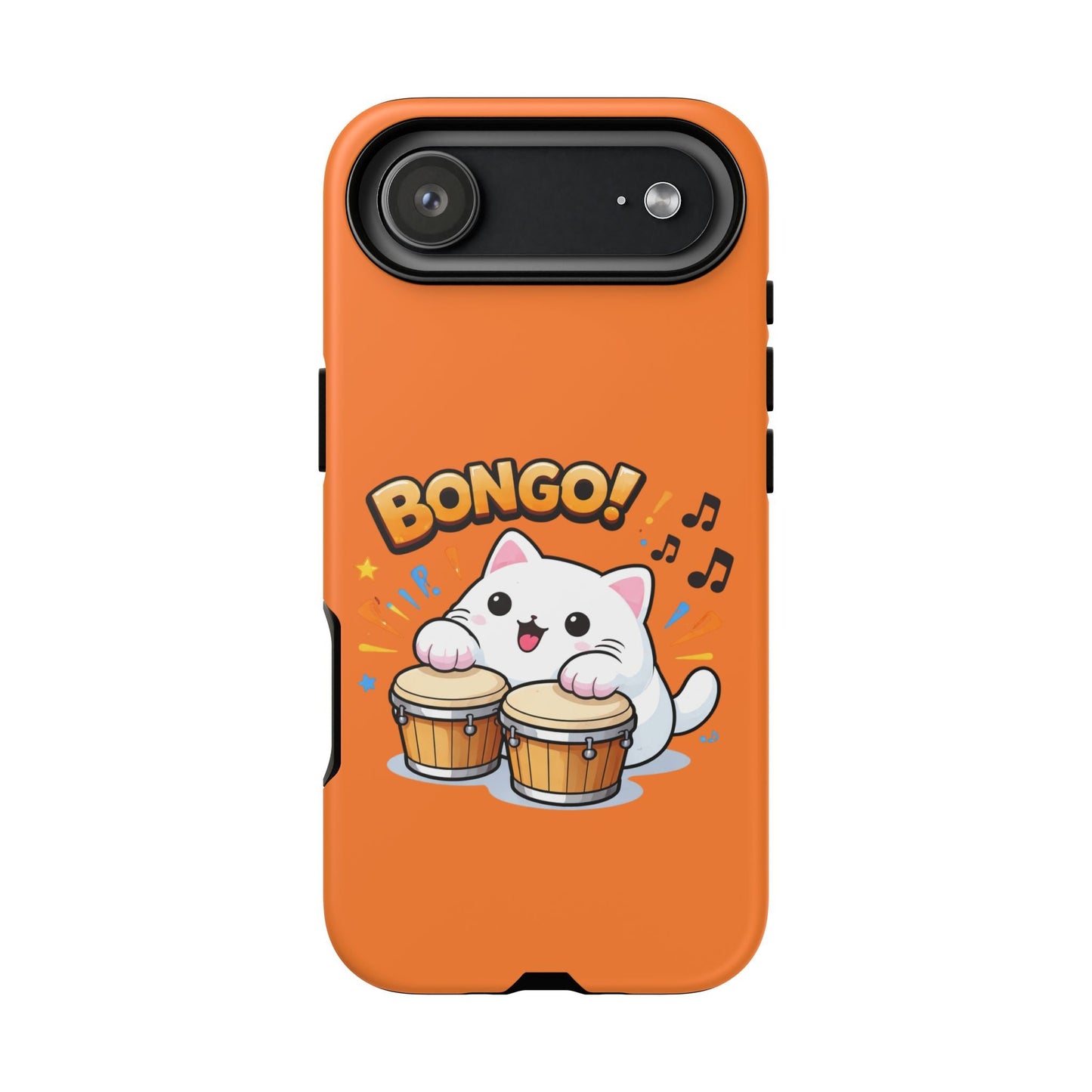 Cute Bongo Cat Phone Case — Orange Protective Tough Case with Drumming Cat Design - FloofChonk