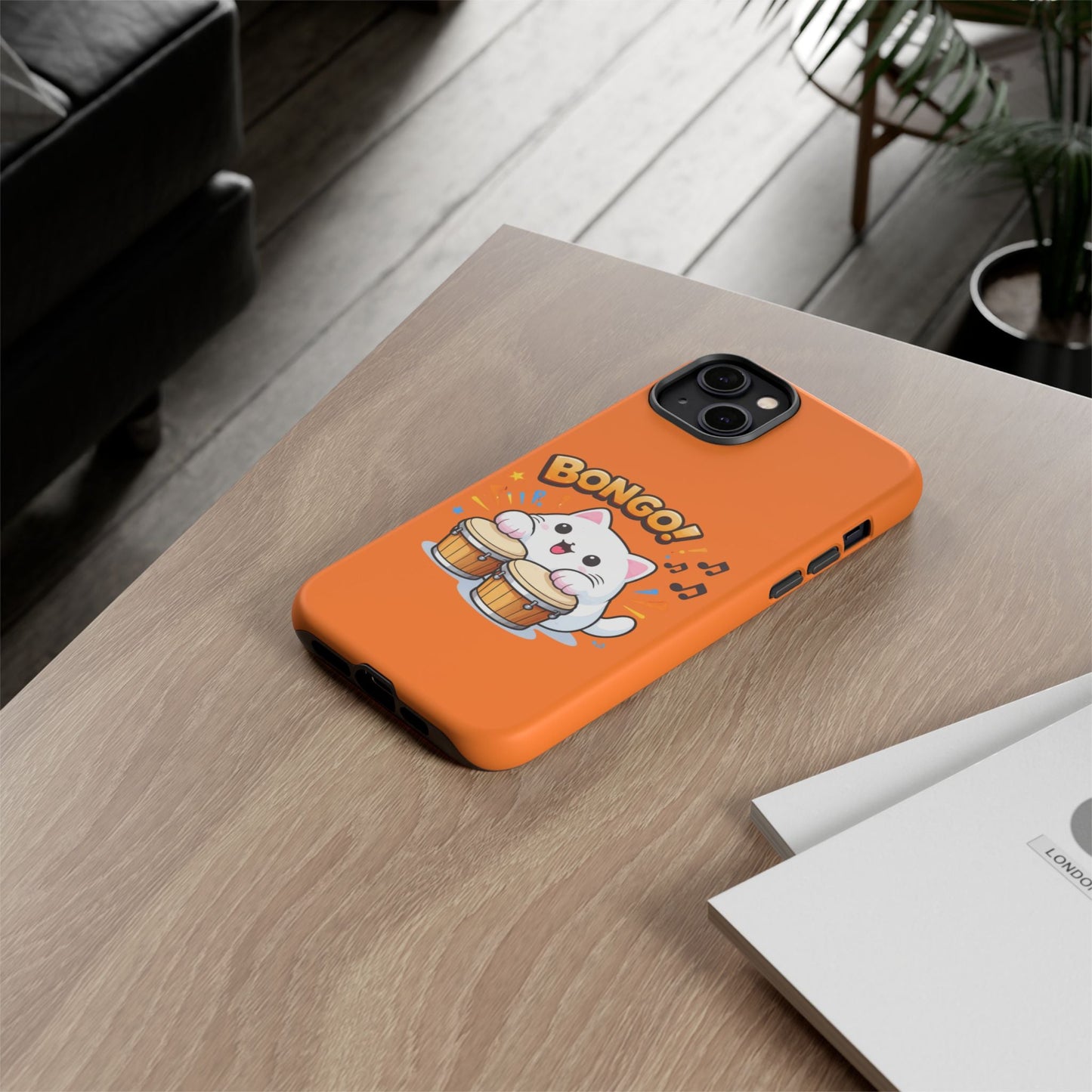 Cute Bongo Cat Phone Case — Orange Protective Tough Case with Drumming Cat Design - FloofChonk