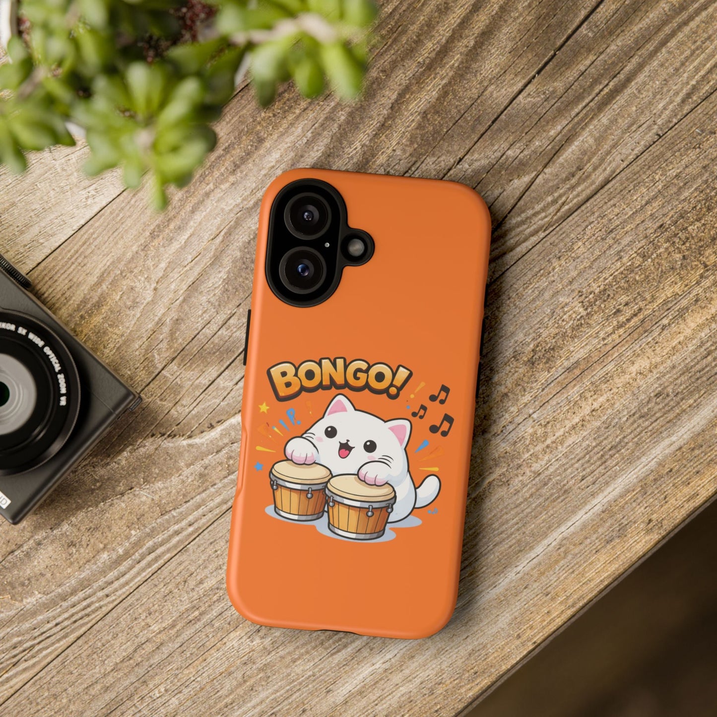 Cute Bongo Cat Phone Case — Orange Protective Tough Case with Drumming Cat Design - FloofChonk