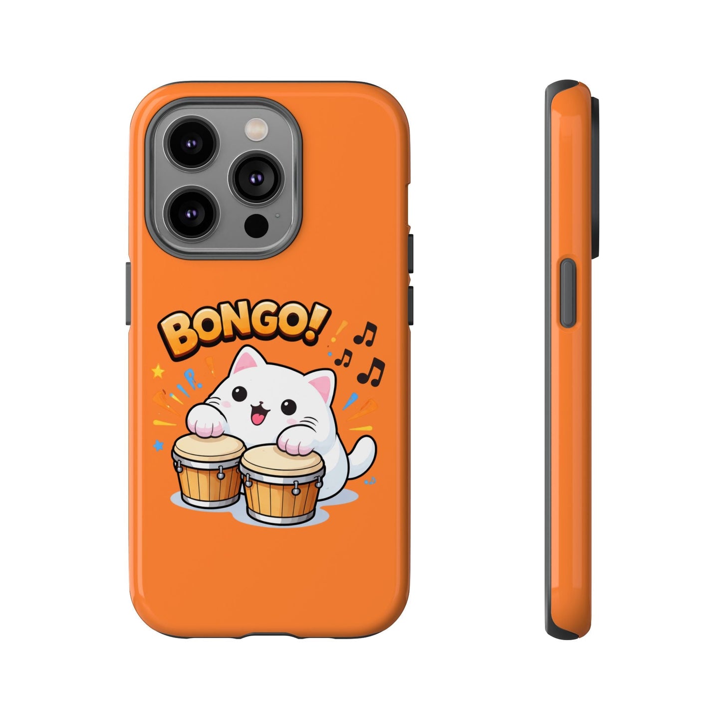 Cute Bongo Cat Phone Case — Orange Protective Tough Case with Drumming Cat Design - FloofChonk