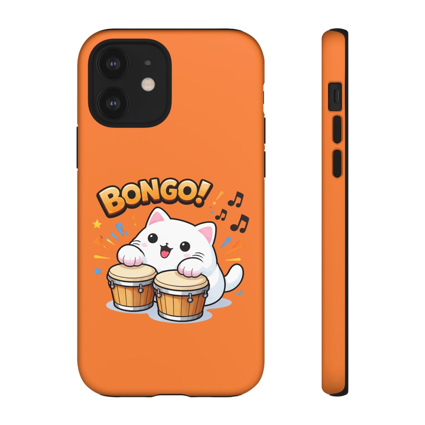 Cute Bongo Cat Phone Case — Orange Protective Tough Case with Drumming Cat Design - FloofChonk