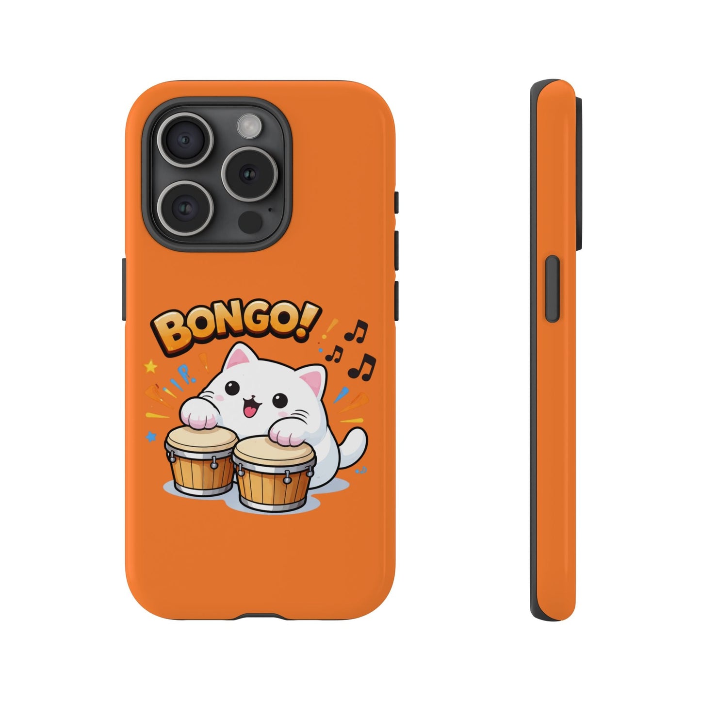 Cute Bongo Cat Phone Case — Orange Protective Tough Case with Drumming Cat Design - FloofChonk
