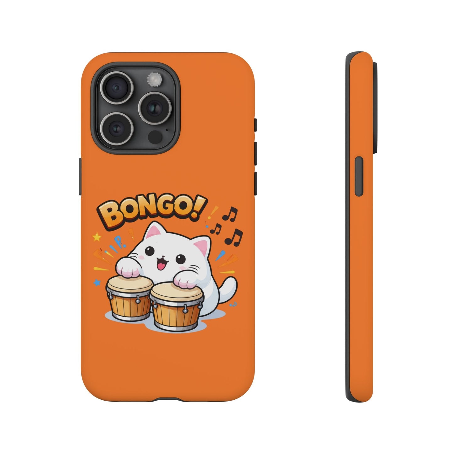 Cute Bongo Cat Phone Case — Orange Protective Tough Case with Drumming Cat Design - FloofChonk