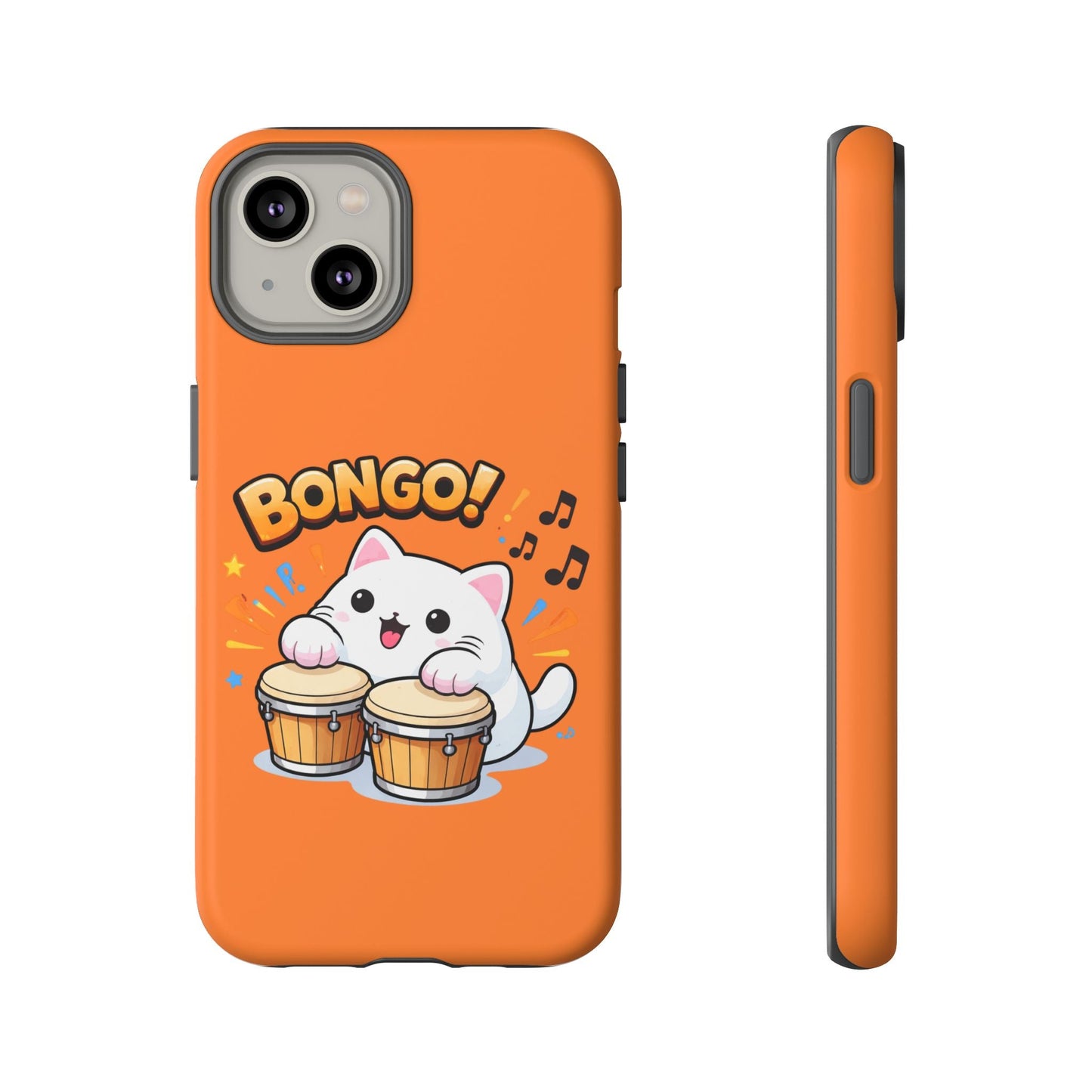 Cute Bongo Cat Phone Case — Orange Protective Tough Case with Drumming Cat Design - FloofChonk