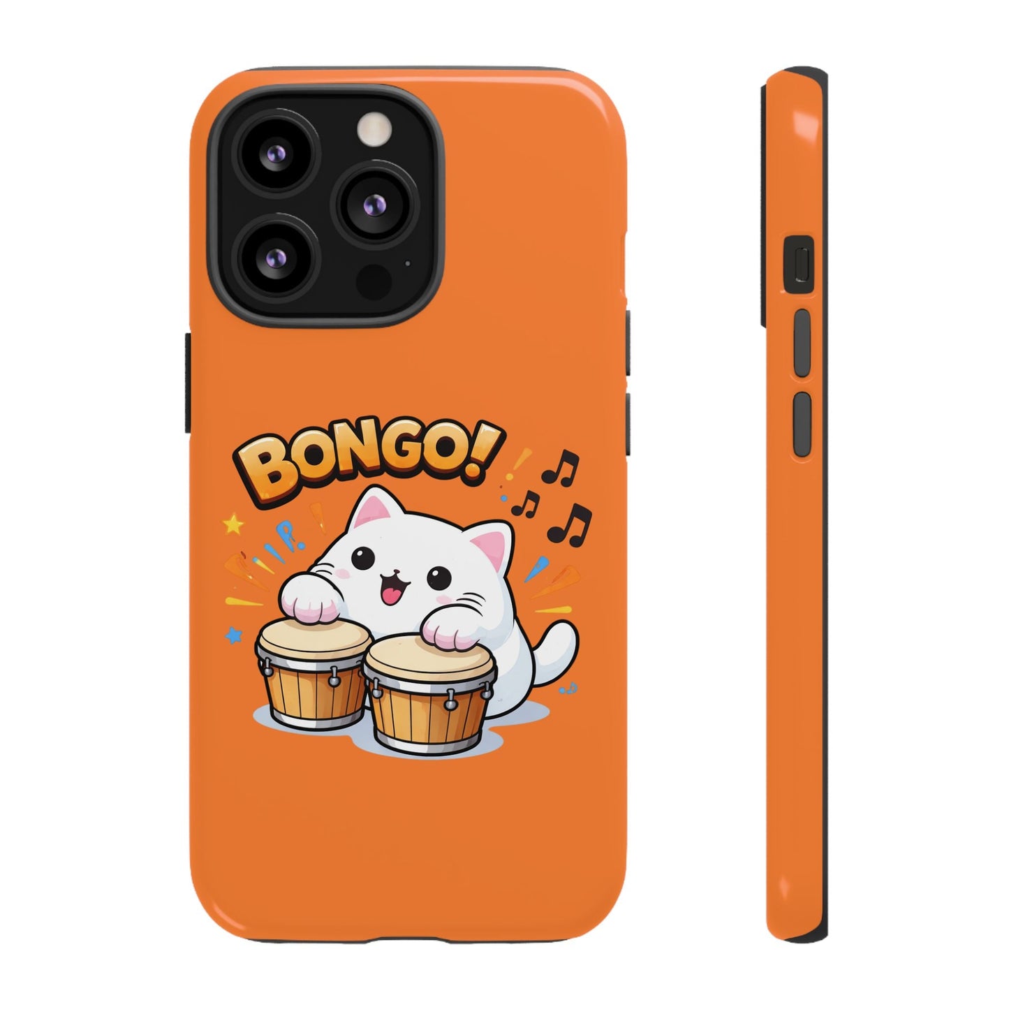 Cute Bongo Cat Phone Case — Orange Protective Tough Case with Drumming Cat Design - FloofChonk