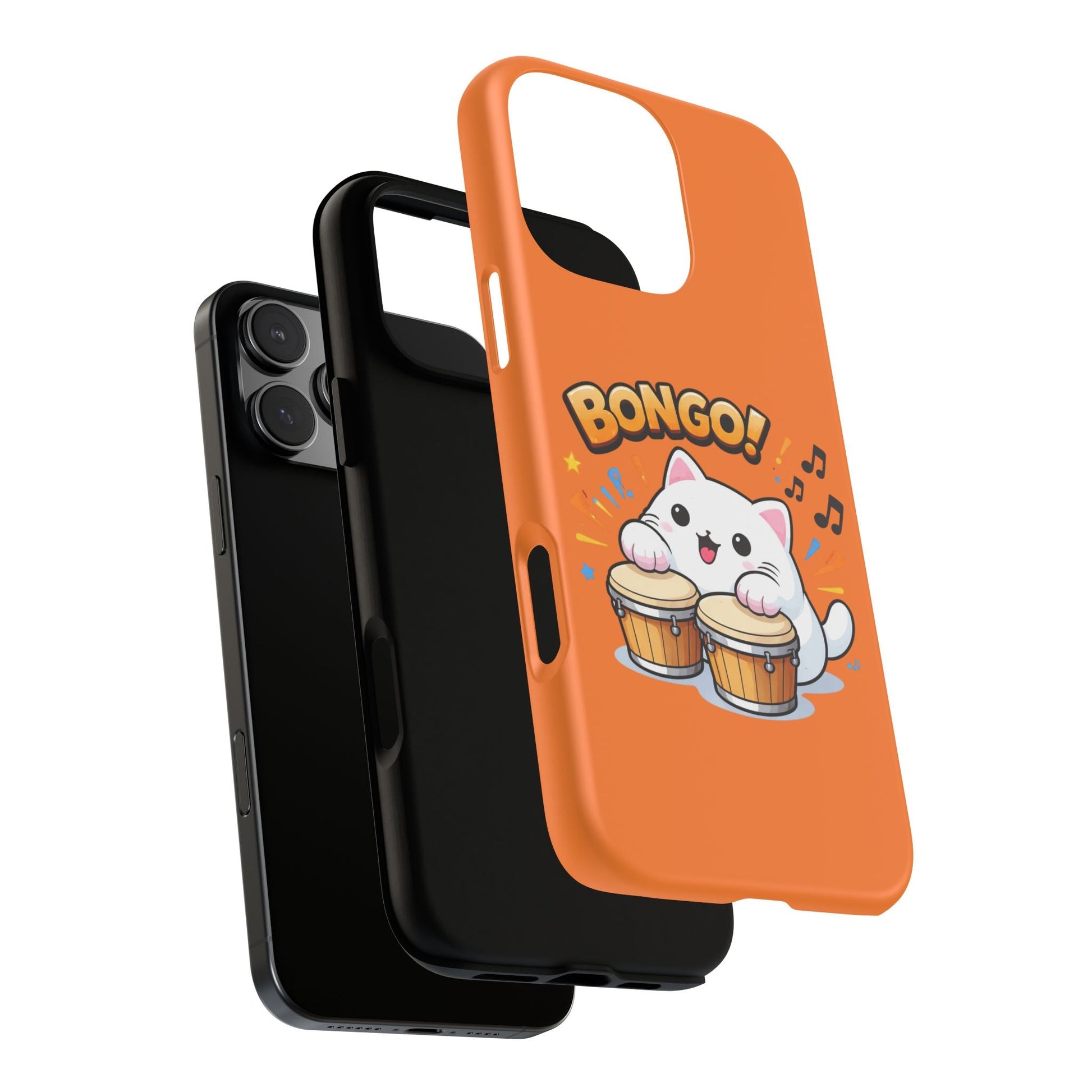 Cute Bongo Cat Phone Case — Orange Protective Tough Case with Drumming Cat Design - FloofChonk