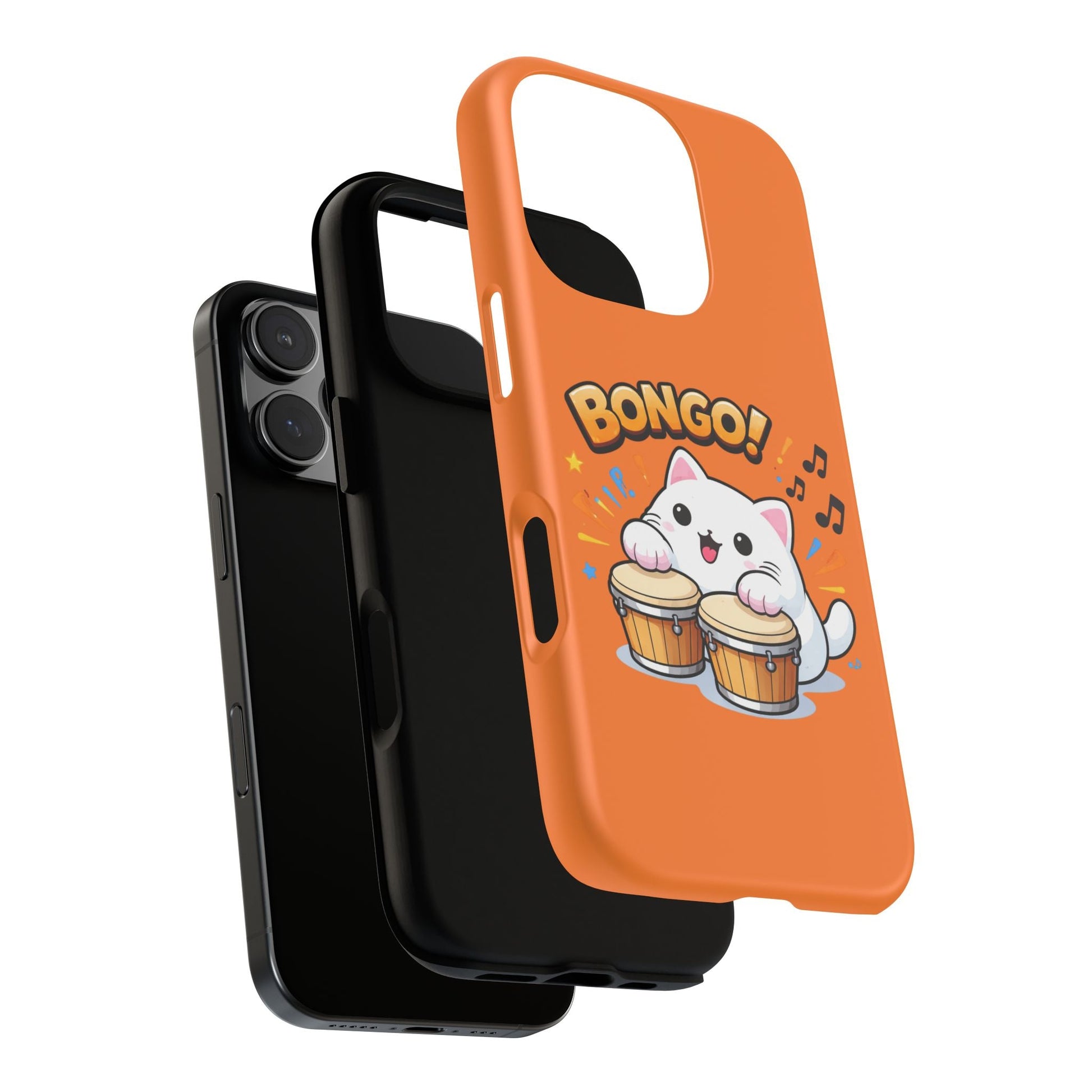 Cute Bongo Cat Phone Case — Orange Protective Tough Case with Drumming Cat Design - FloofChonk
