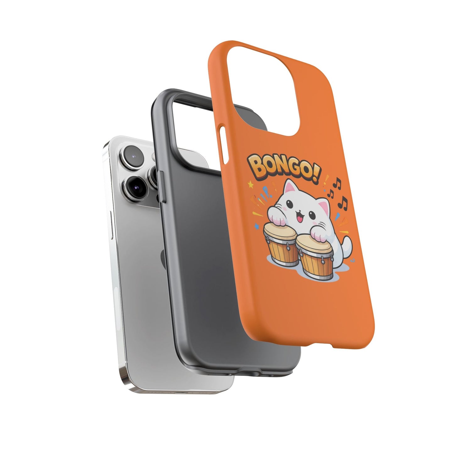 Cute Bongo Cat Phone Case — Orange Protective Tough Case with Drumming Cat Design - FloofChonk