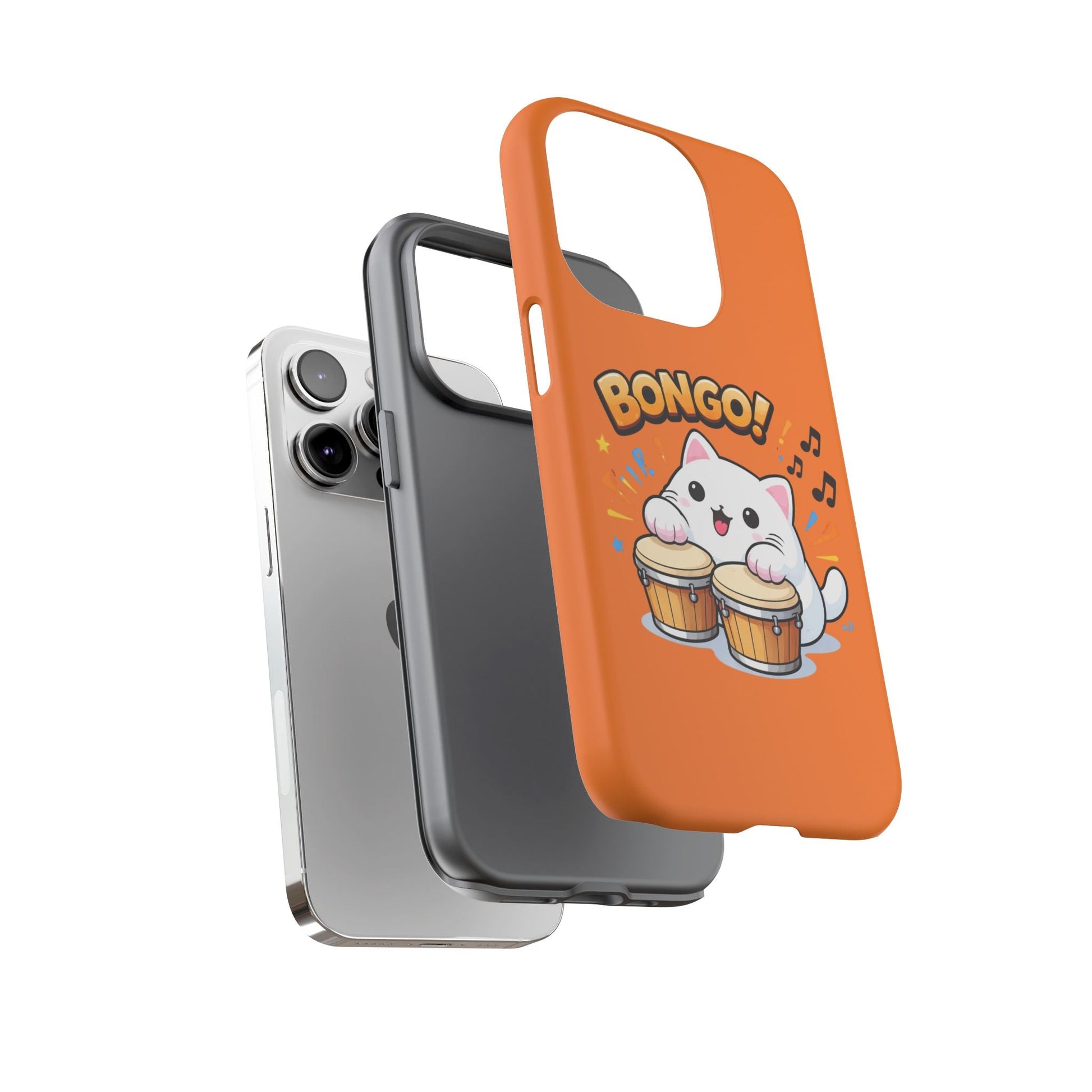 Cute Bongo Cat Phone Case — Orange Protective Tough Case with Drumming Cat Design - FloofChonk