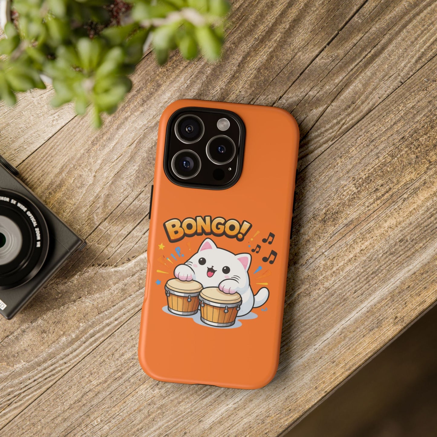 Cute Bongo Cat Phone Case — Orange Protective Tough Case with Drumming Cat Design - FloofChonk
