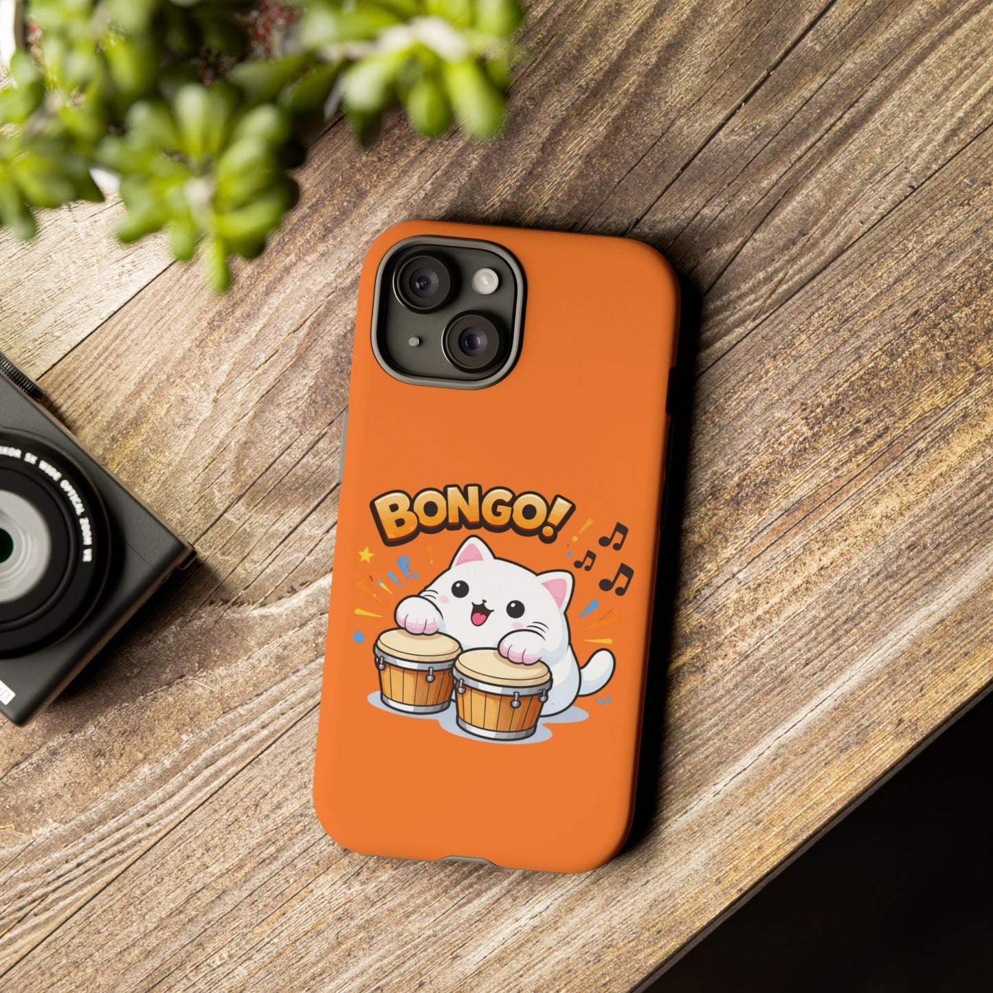 Cute Bongo Cat Phone Case — Orange Protective Tough Case with Drumming Cat Design - FloofChonk