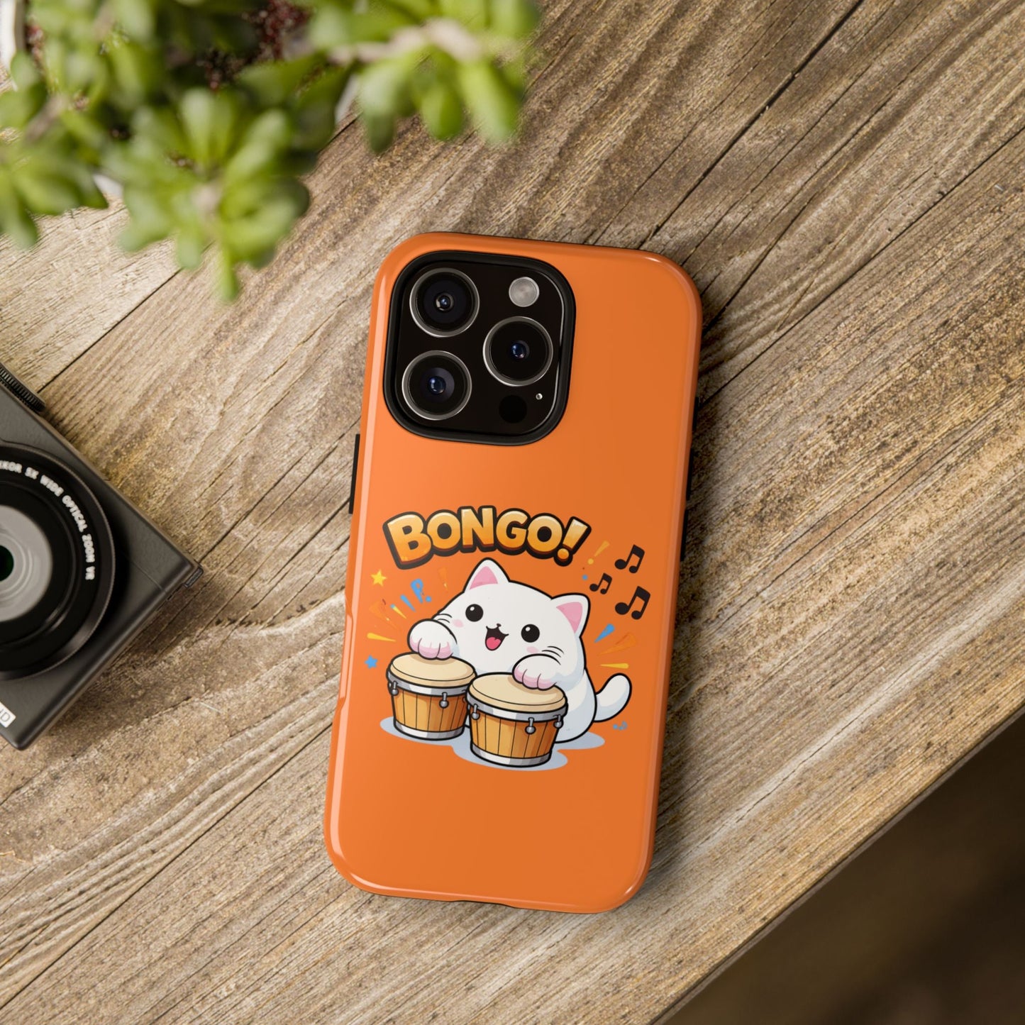 Cute Bongo Cat Phone Case — Orange Protective Tough Case with Drumming Cat Design - FloofChonk