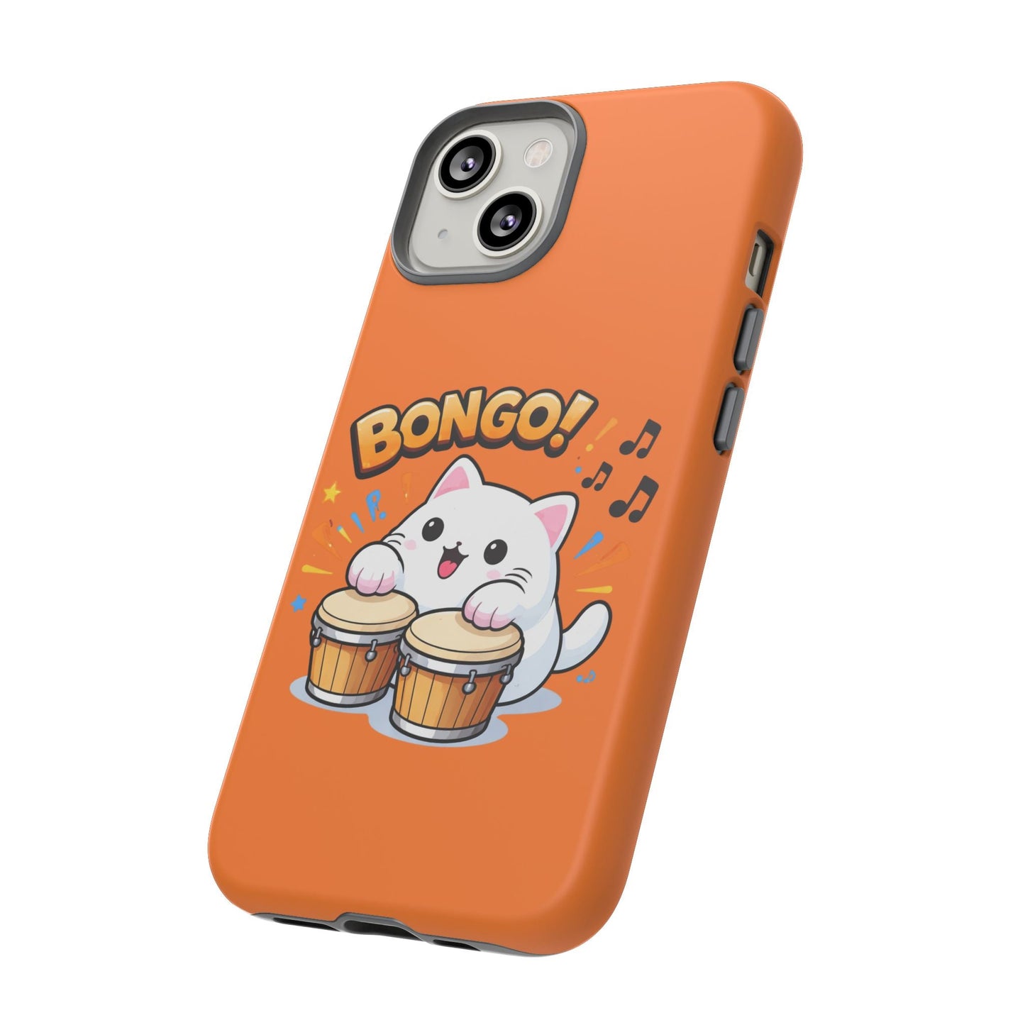 Cute Bongo Cat Phone Case — Orange Protective Tough Case with Drumming Cat Design - FloofChonk