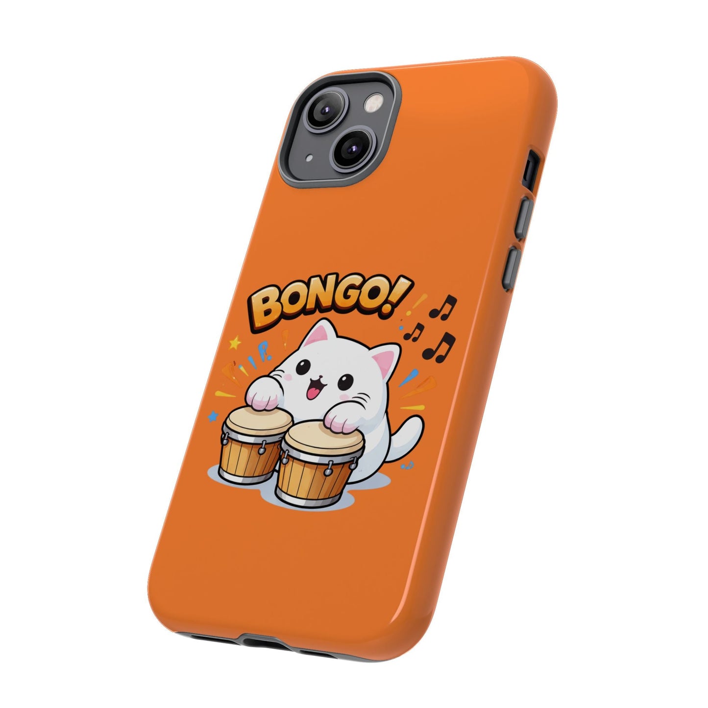 Cute Bongo Cat Phone Case — Orange Protective Tough Case with Drumming Cat Design - FloofChonk