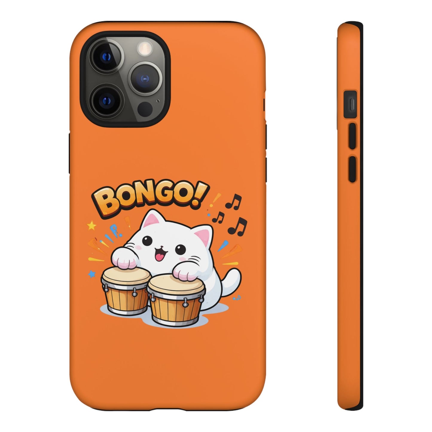 Cute Bongo Cat Phone Case — Orange Protective Tough Case with Drumming Cat Design - FloofChonk