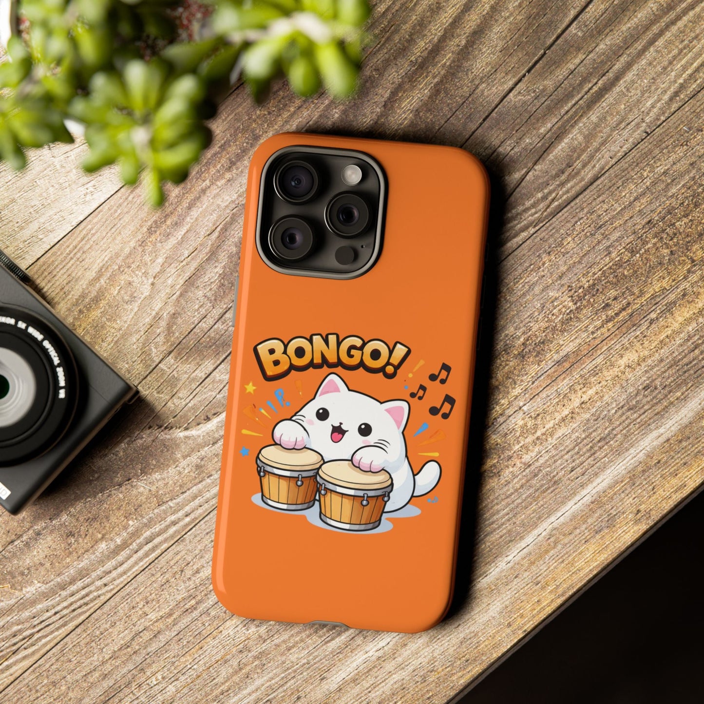 Cute Bongo Cat Phone Case — Orange Protective Tough Case with Drumming Cat Design - FloofChonk