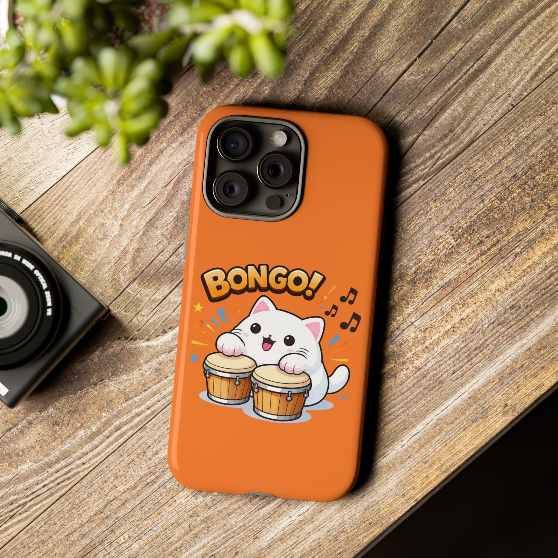 Cute Bongo Cat Phone Case — Orange Protective Tough Case with Drumming Cat Design - FloofChonk