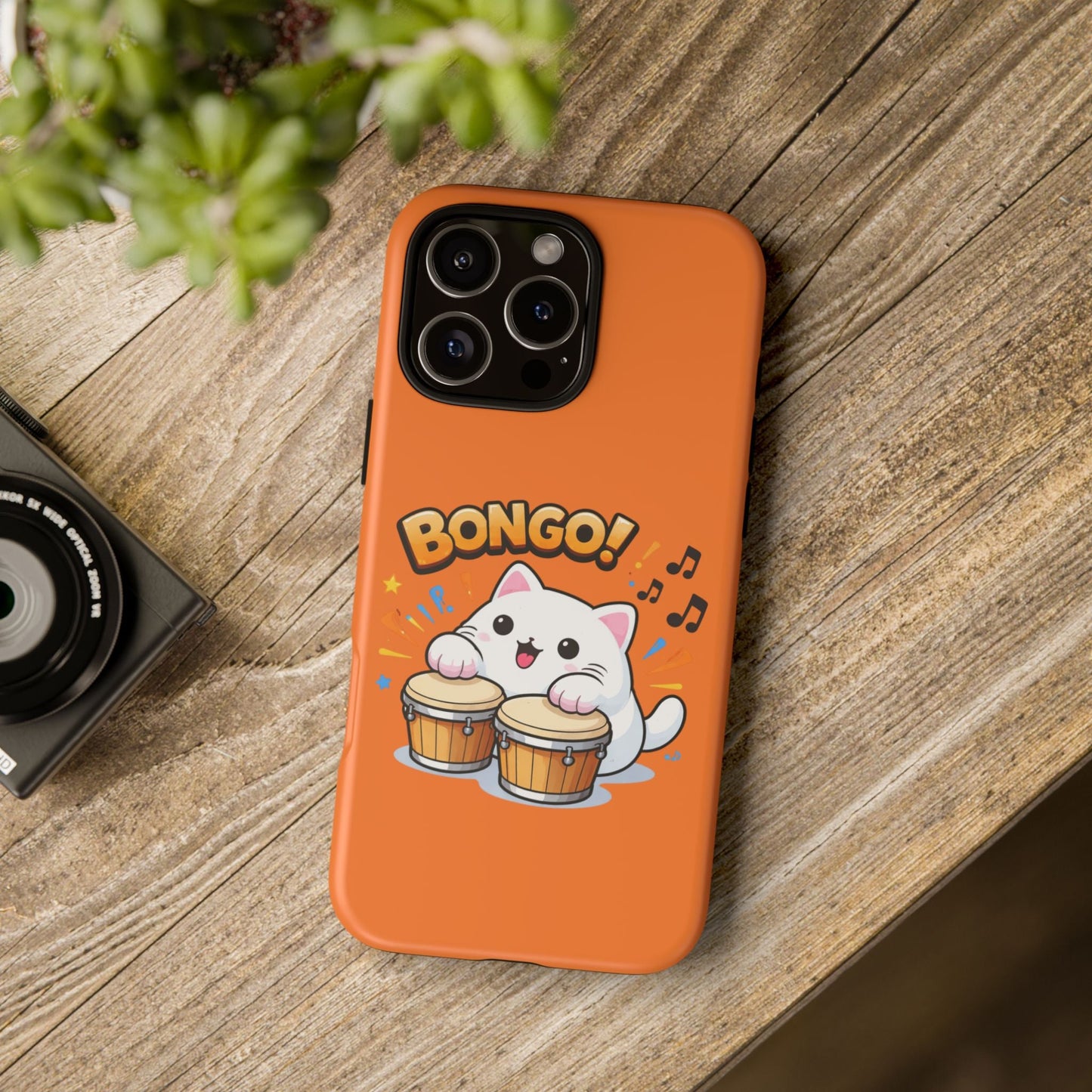 Cute Bongo Cat Phone Case — Orange Protective Tough Case with Drumming Cat Design - FloofChonk