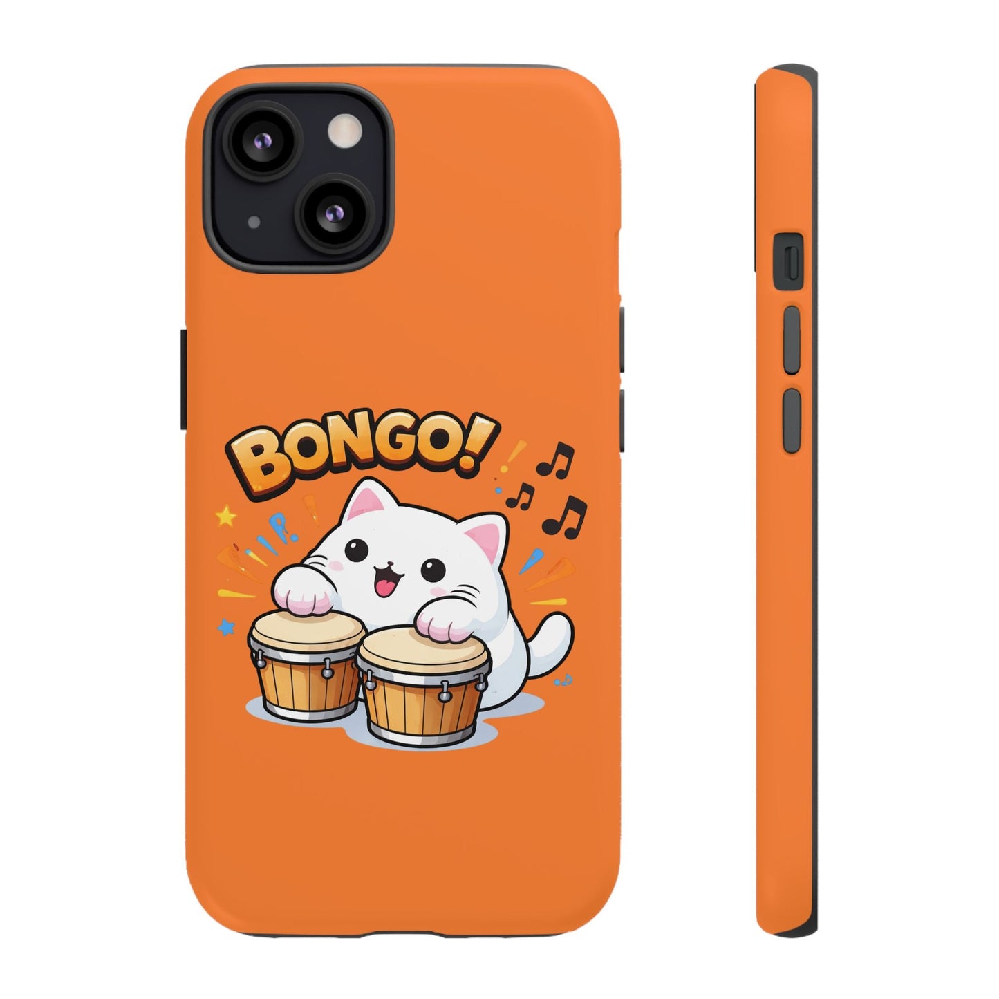 Cute Bongo Cat Phone Case — Orange Protective Tough Case with Drumming Cat Design - FloofChonk