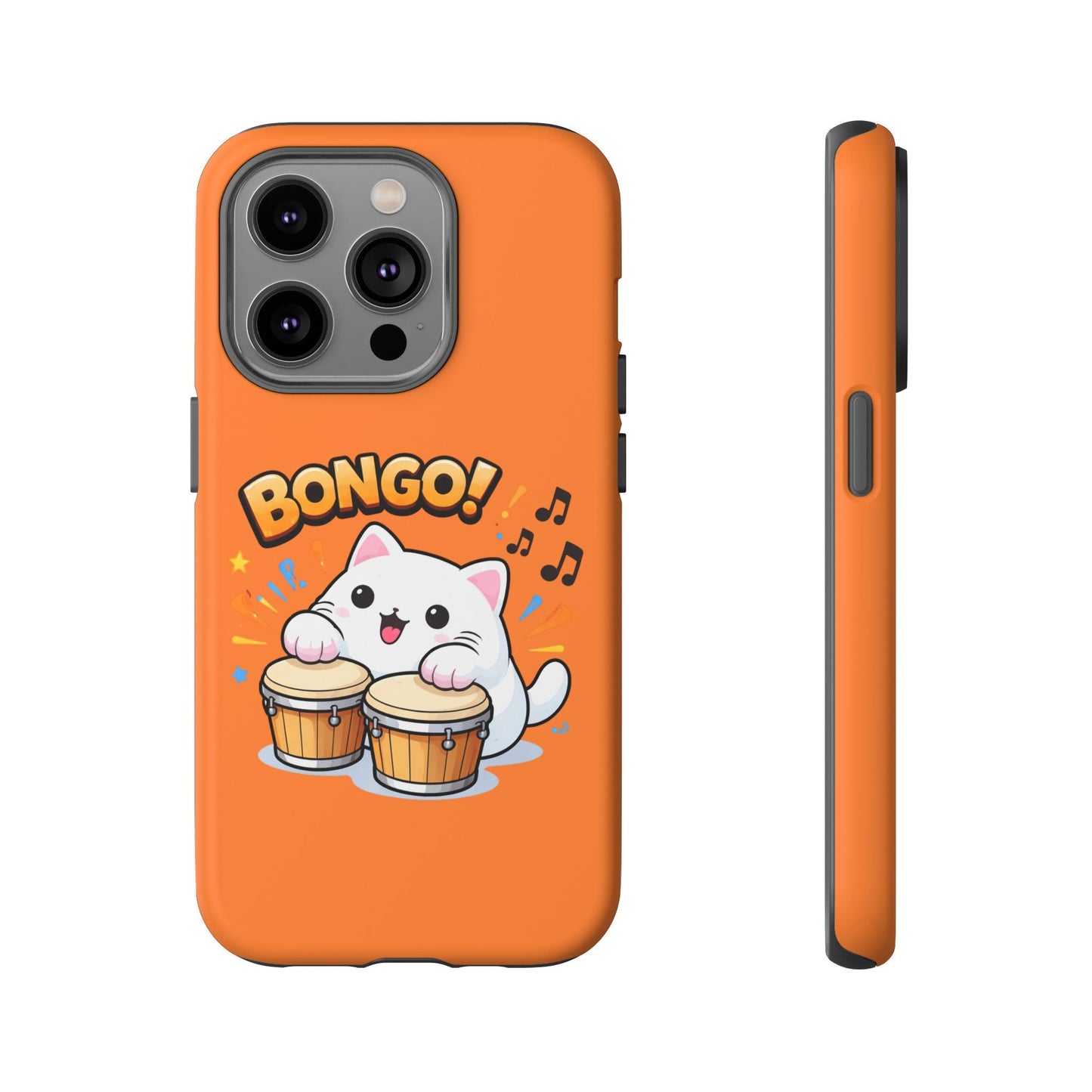 Cute Bongo Cat Phone Case — Orange Protective Tough Case with Drumming Cat Design - FloofChonk