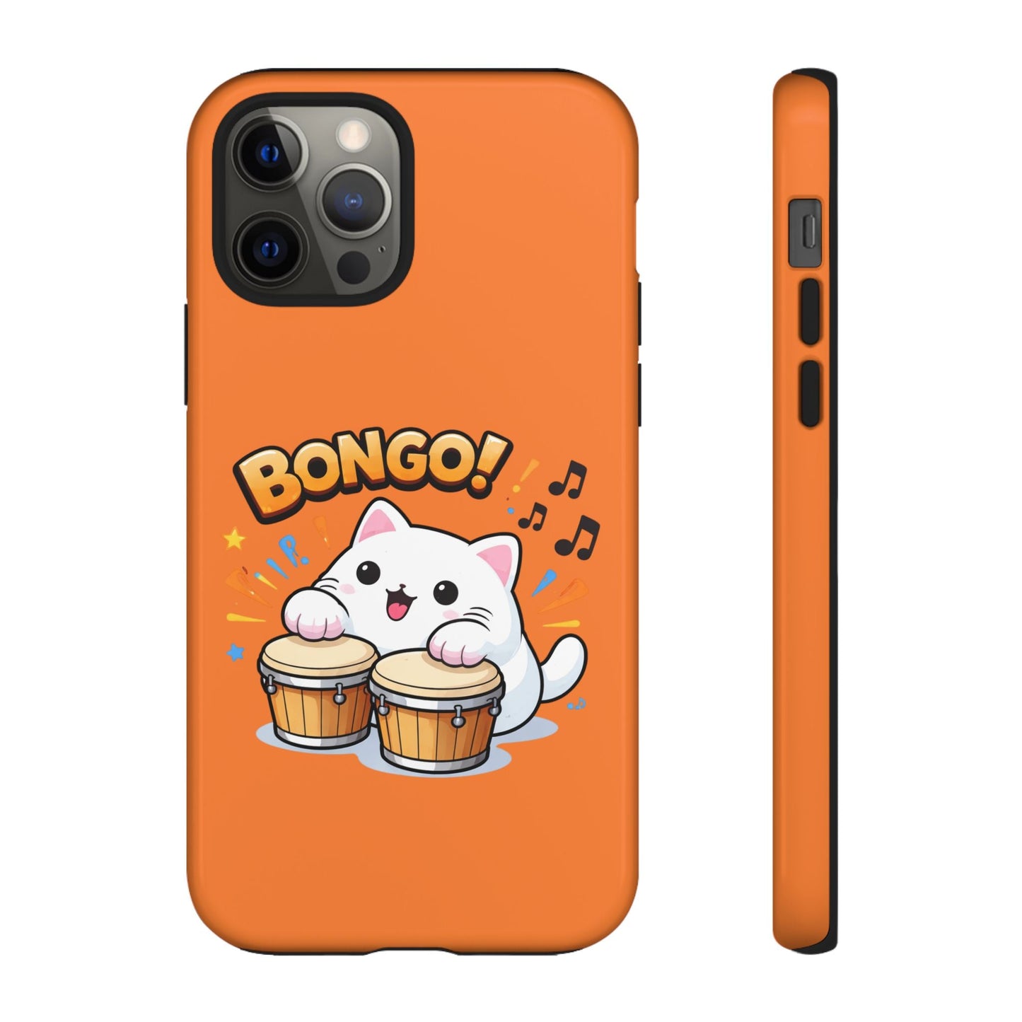 Cute Bongo Cat Phone Case — Orange Protective Tough Case with Drumming Cat Design - FloofChonk