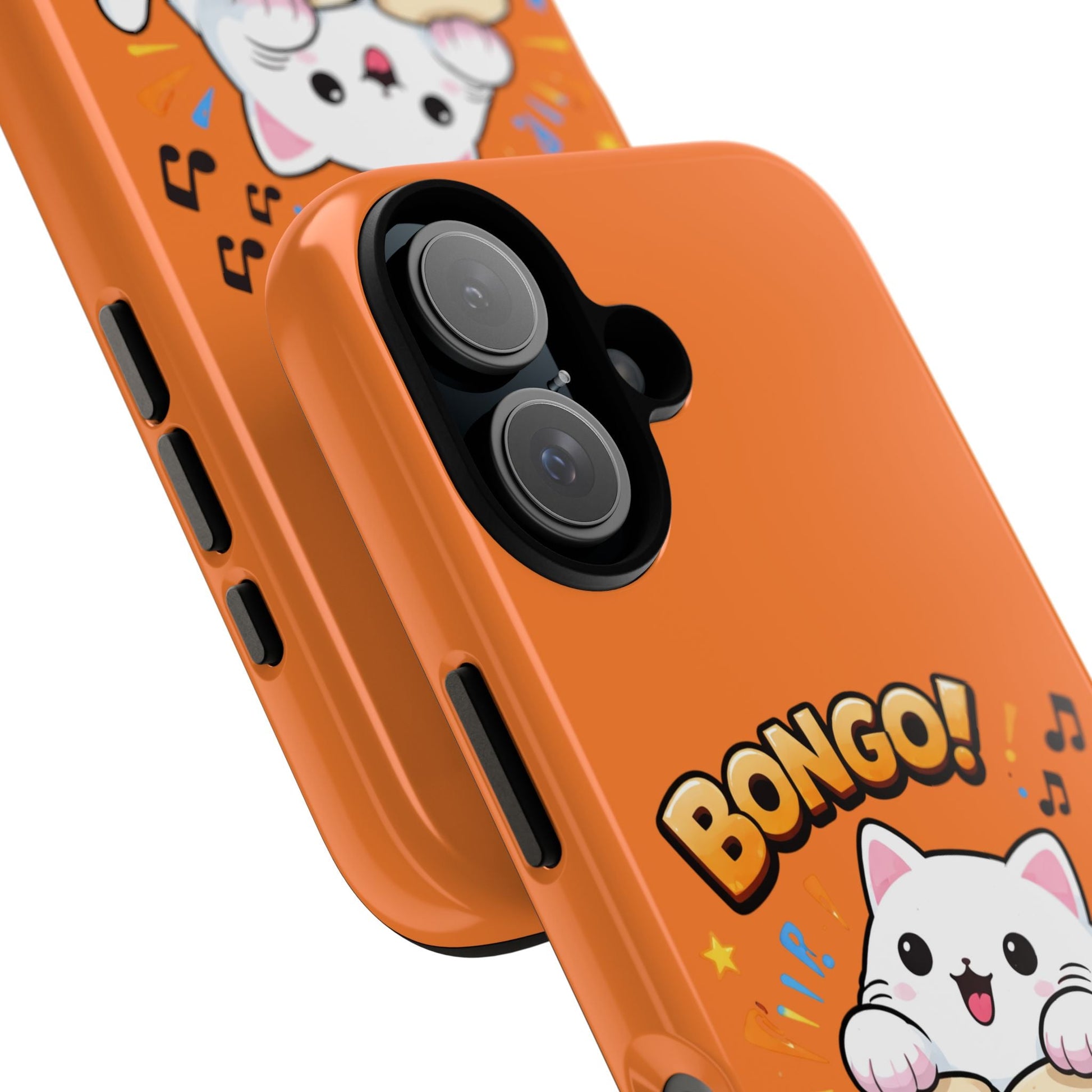 Cute Bongo Cat Phone Case — Orange Protective Tough Case with Drumming Cat Design - FloofChonk
