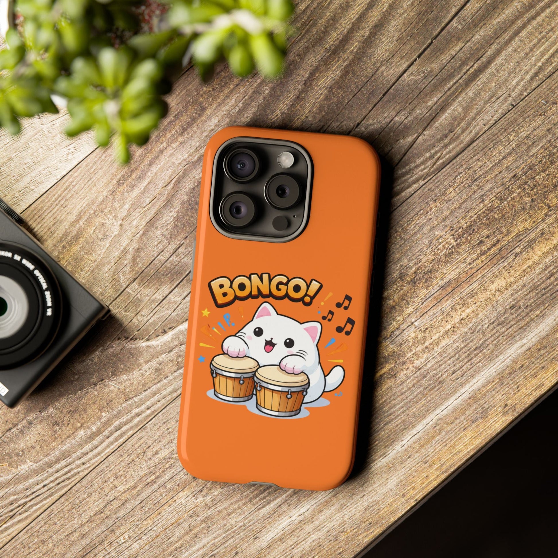 Cute Bongo Cat Phone Case — Orange Protective Tough Case with Drumming Cat Design - FloofChonk