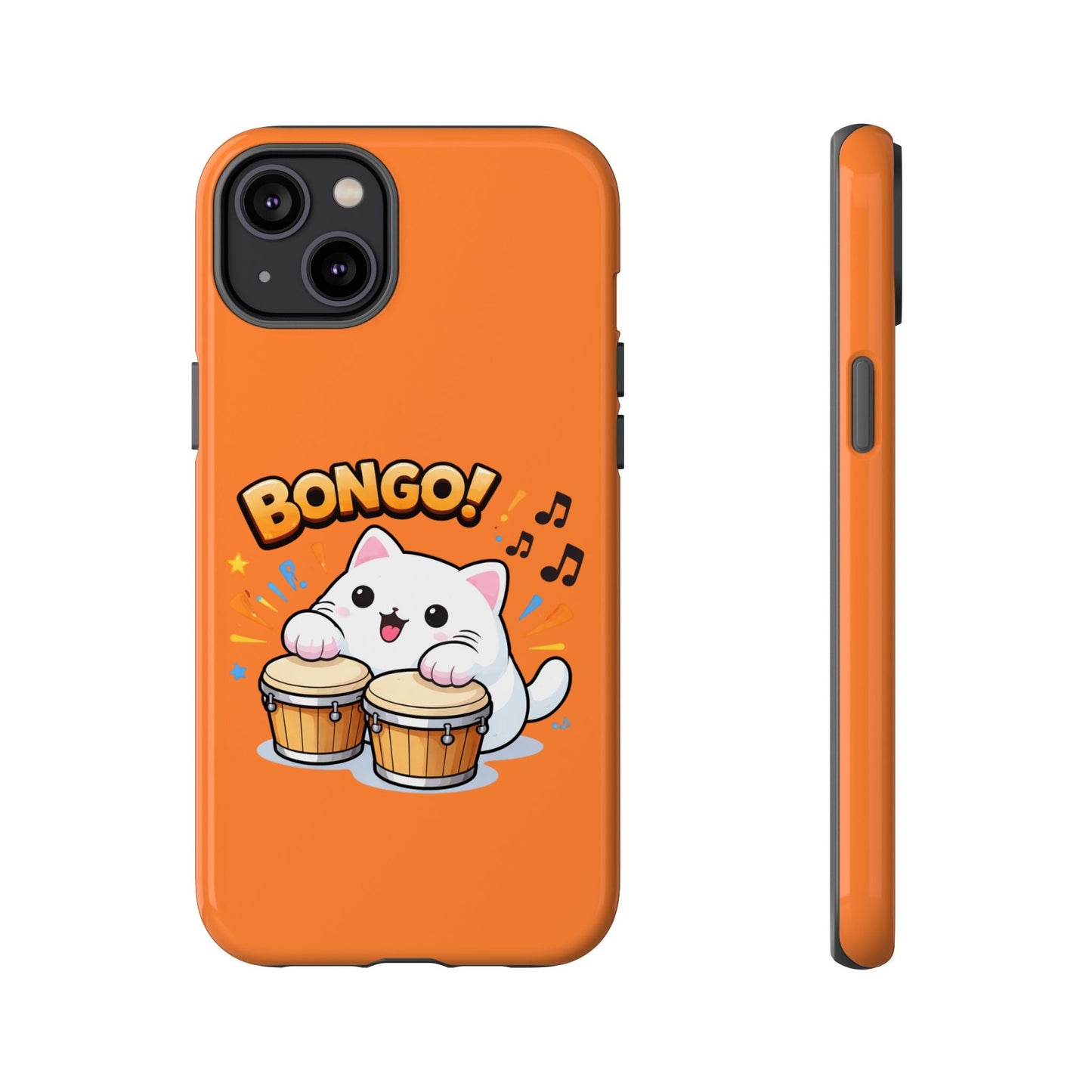 Cute Bongo Cat Phone Case — Orange Protective Tough Case with Drumming Cat Design - FloofChonk