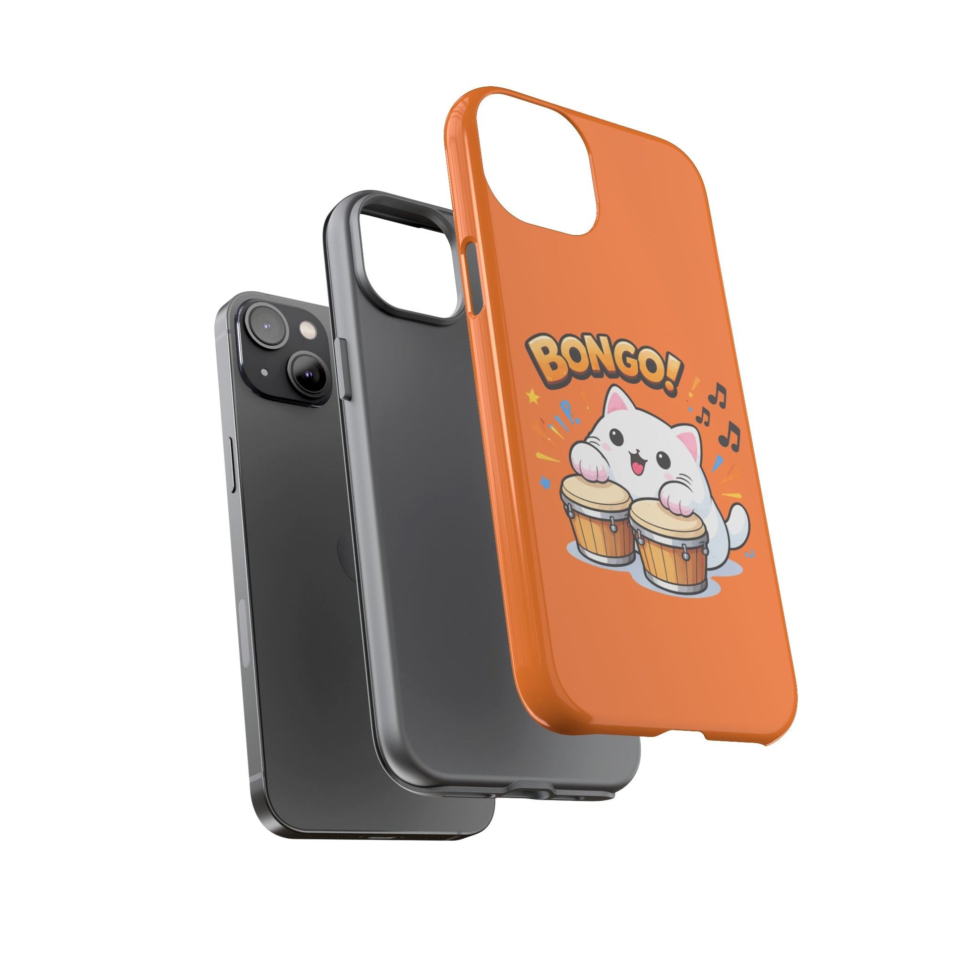 Cute Bongo Cat Phone Case — Orange Protective Tough Case with Drumming Cat Design - FloofChonk