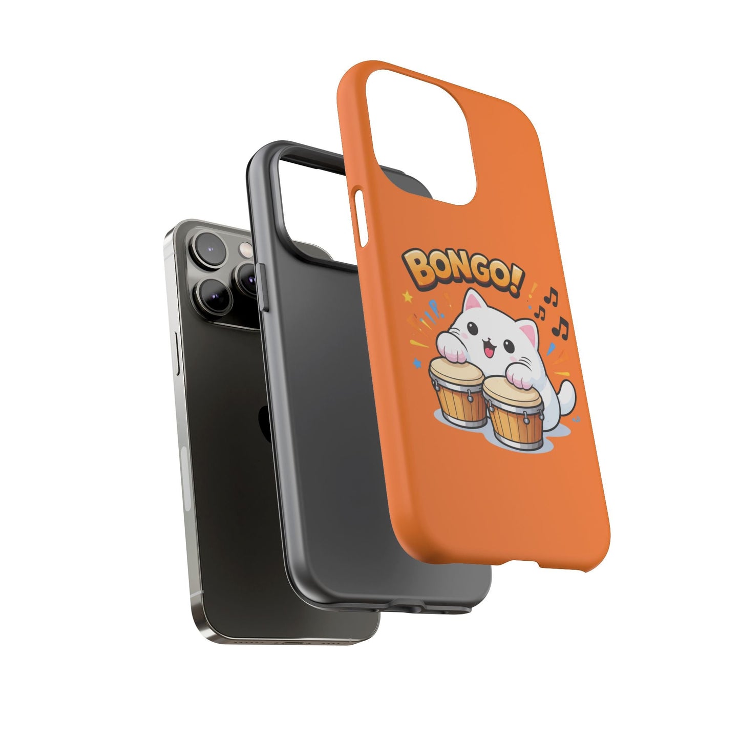 Cute Bongo Cat Phone Case — Orange Protective Tough Case with Drumming Cat Design - FloofChonk