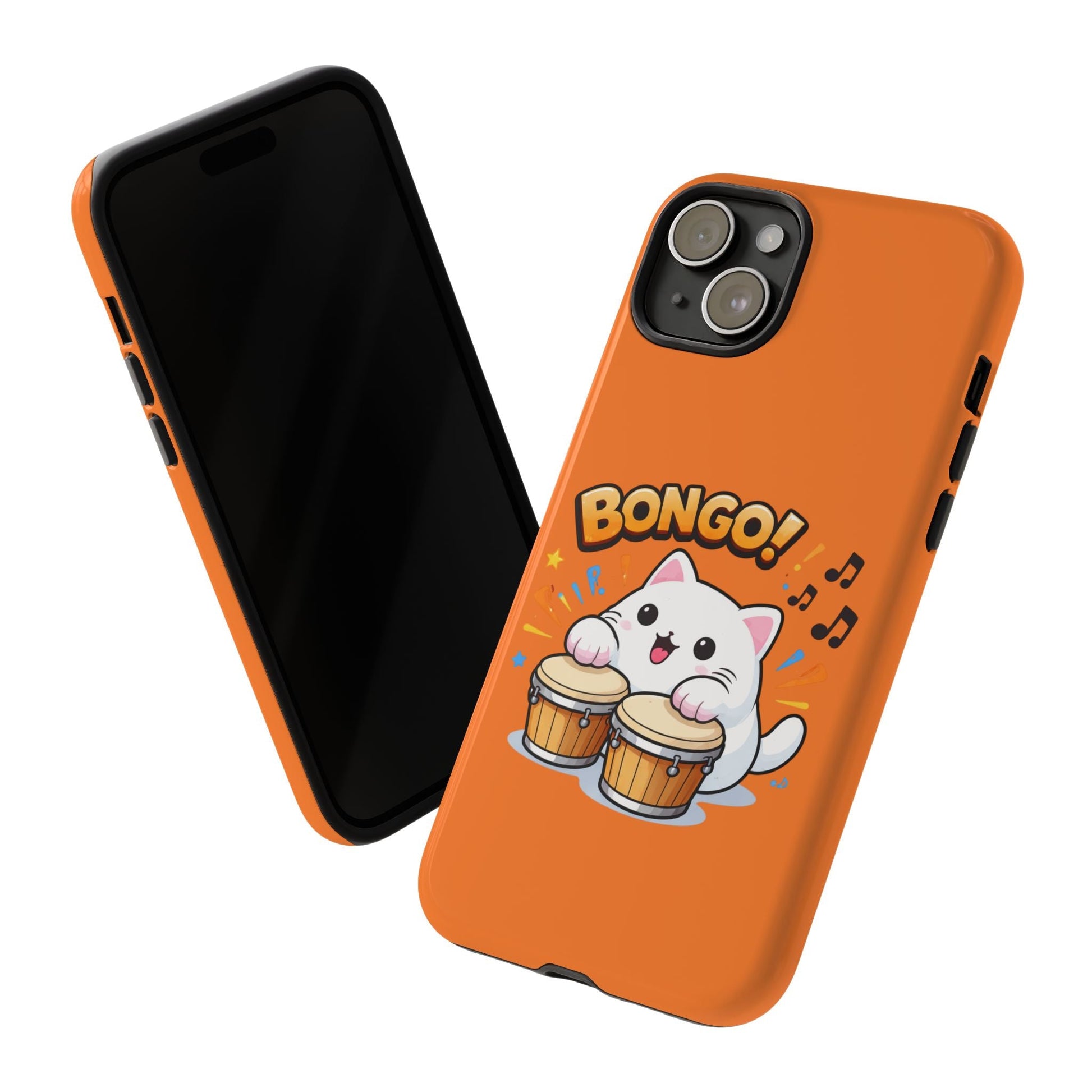 Cute Bongo Cat Phone Case — Orange Protective Tough Case with Drumming Cat Design - FloofChonk