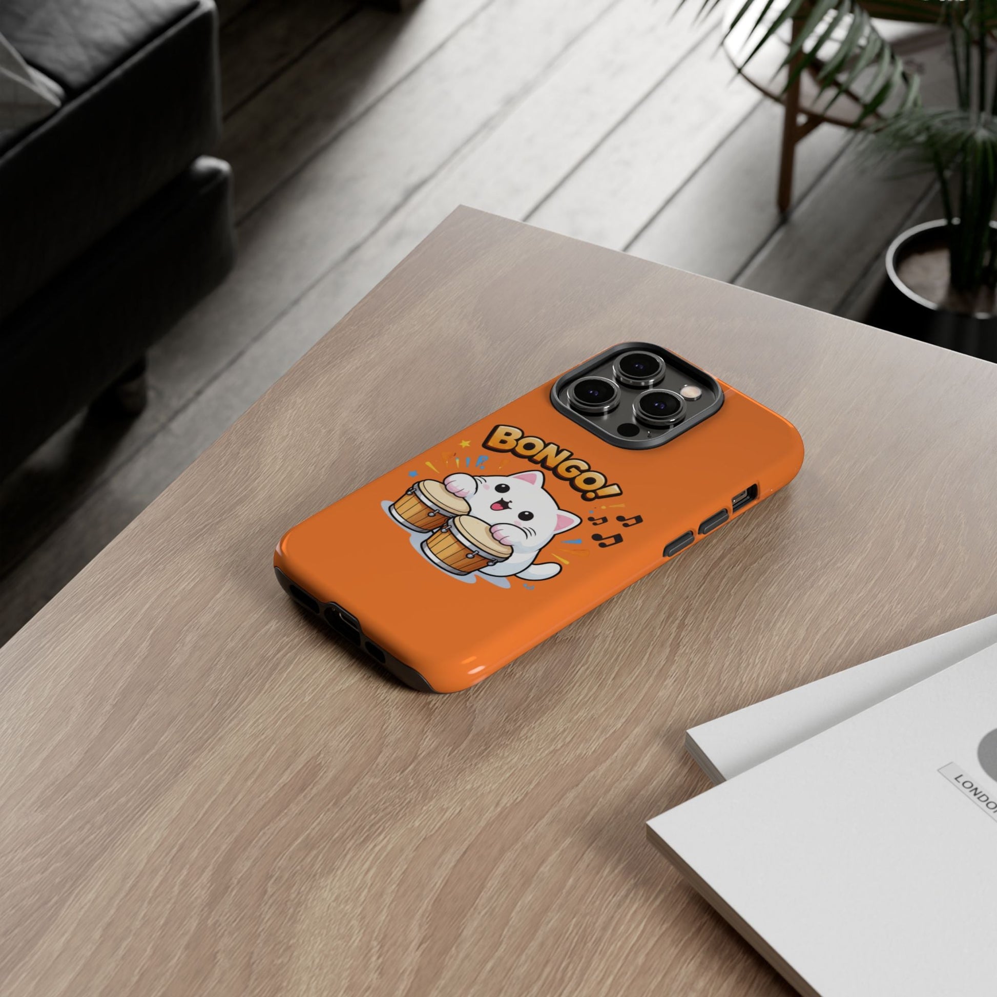 Cute Bongo Cat Phone Case — Orange Protective Tough Case with Drumming Cat Design - FloofChonk