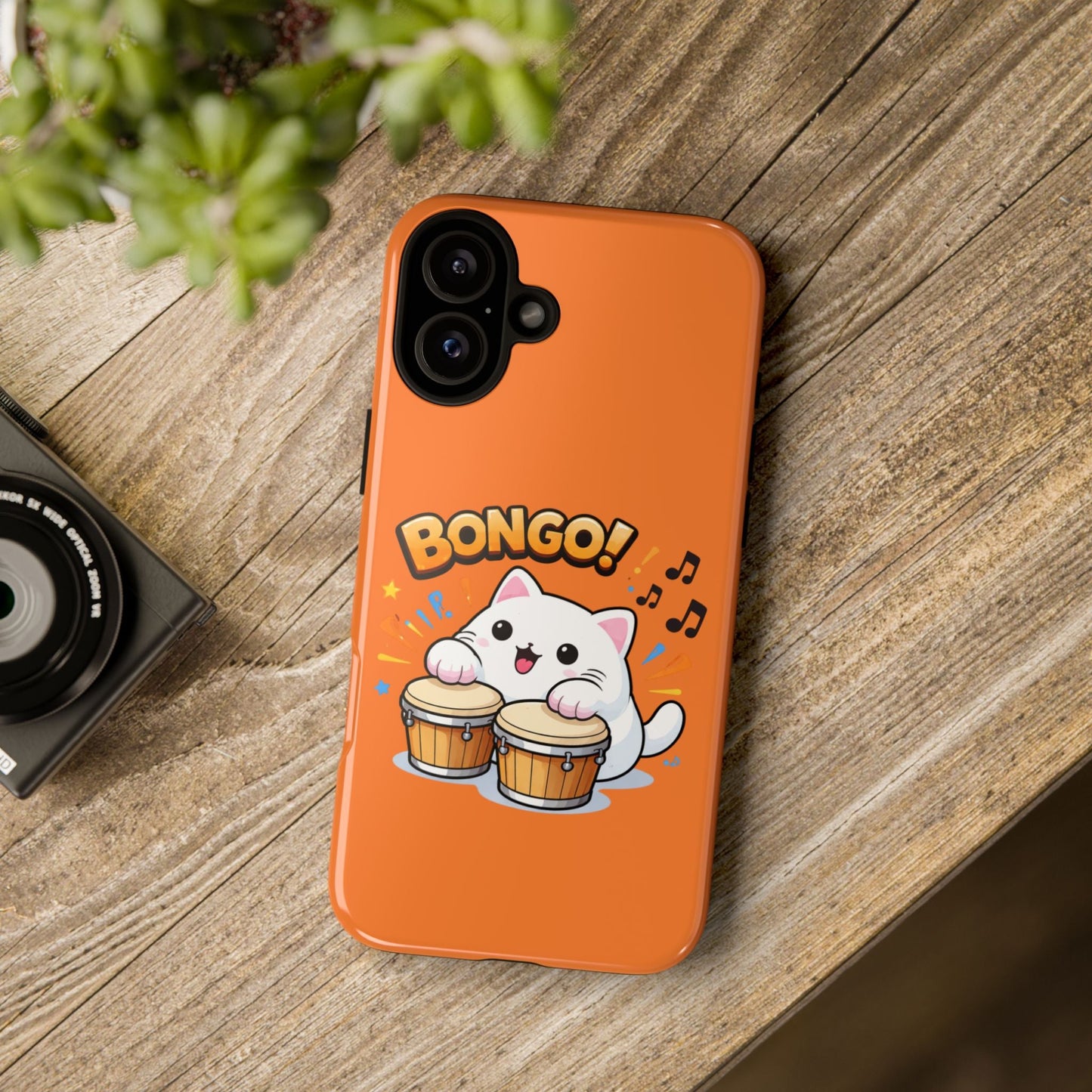 Cute Bongo Cat Phone Case — Orange Protective Tough Case with Drumming Cat Design - FloofChonk