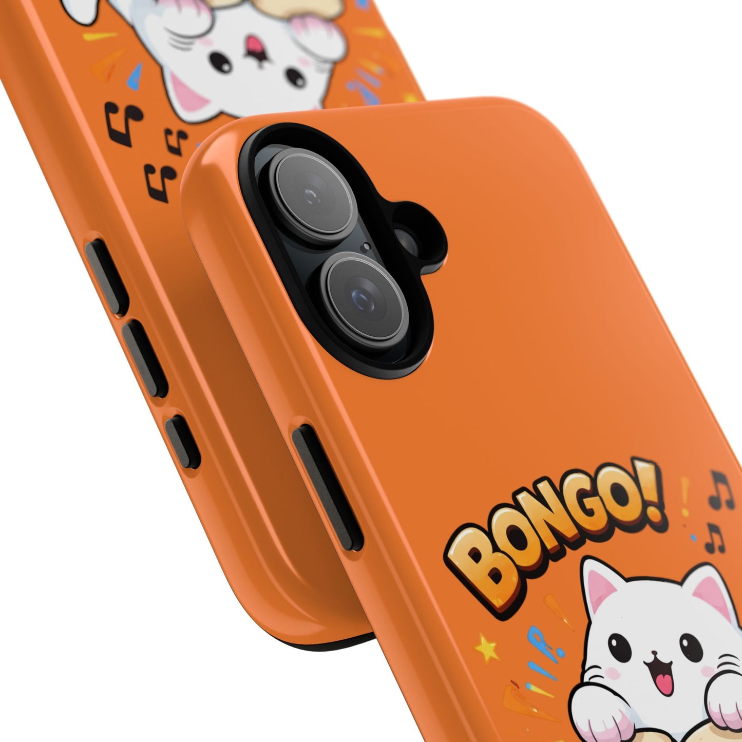 Cute Bongo Cat Phone Case — Orange Protective Tough Case with Drumming Cat Design - FloofChonk
