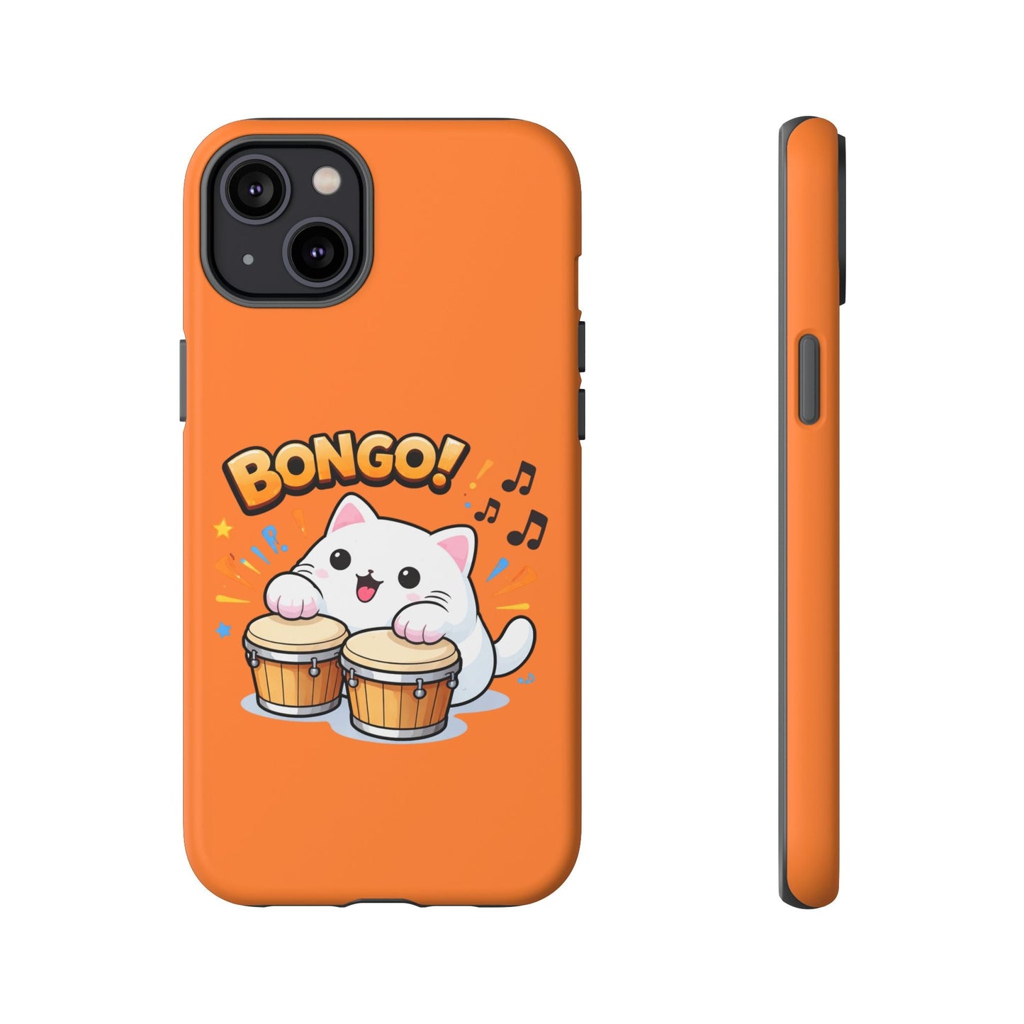 Cute Bongo Cat Phone Case — Orange Protective Tough Case with Drumming Cat Design - FloofChonk