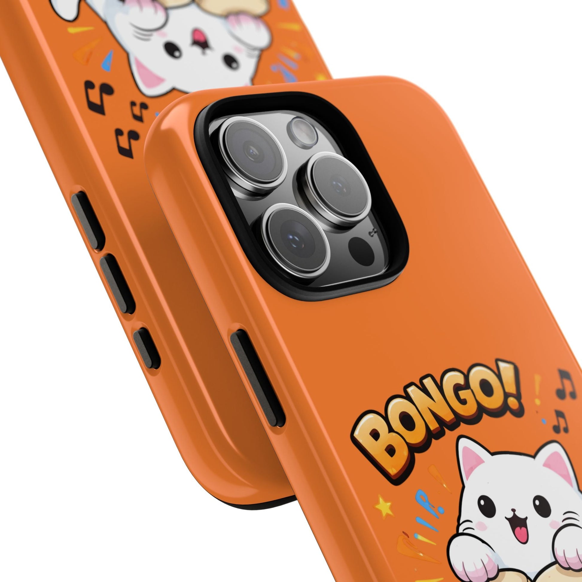 Cute Bongo Cat Phone Case — Orange Protective Tough Case with Drumming Cat Design - FloofChonk