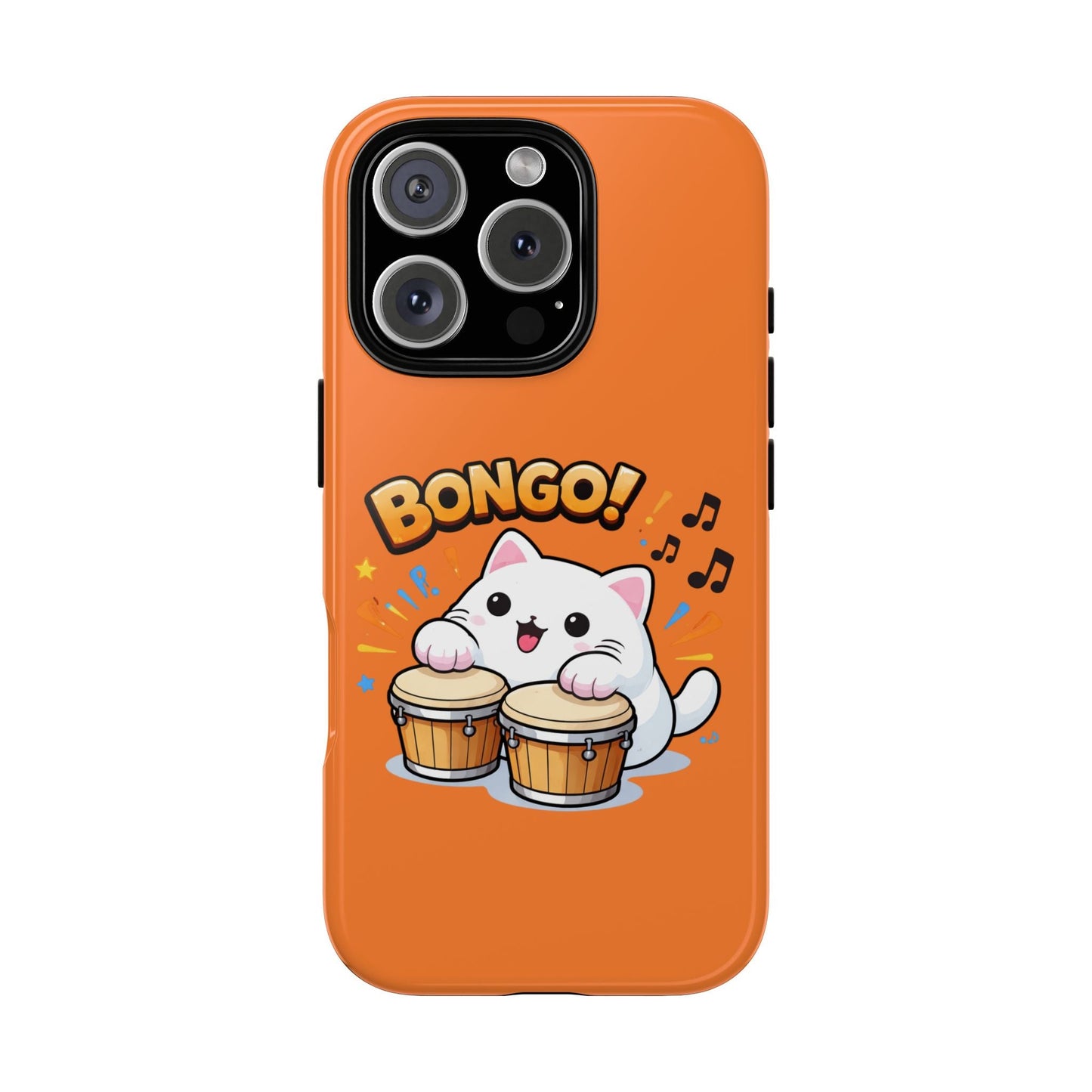 Cute Bongo Cat Phone Case — Orange Protective Tough Case with Drumming Cat Design - FloofChonk