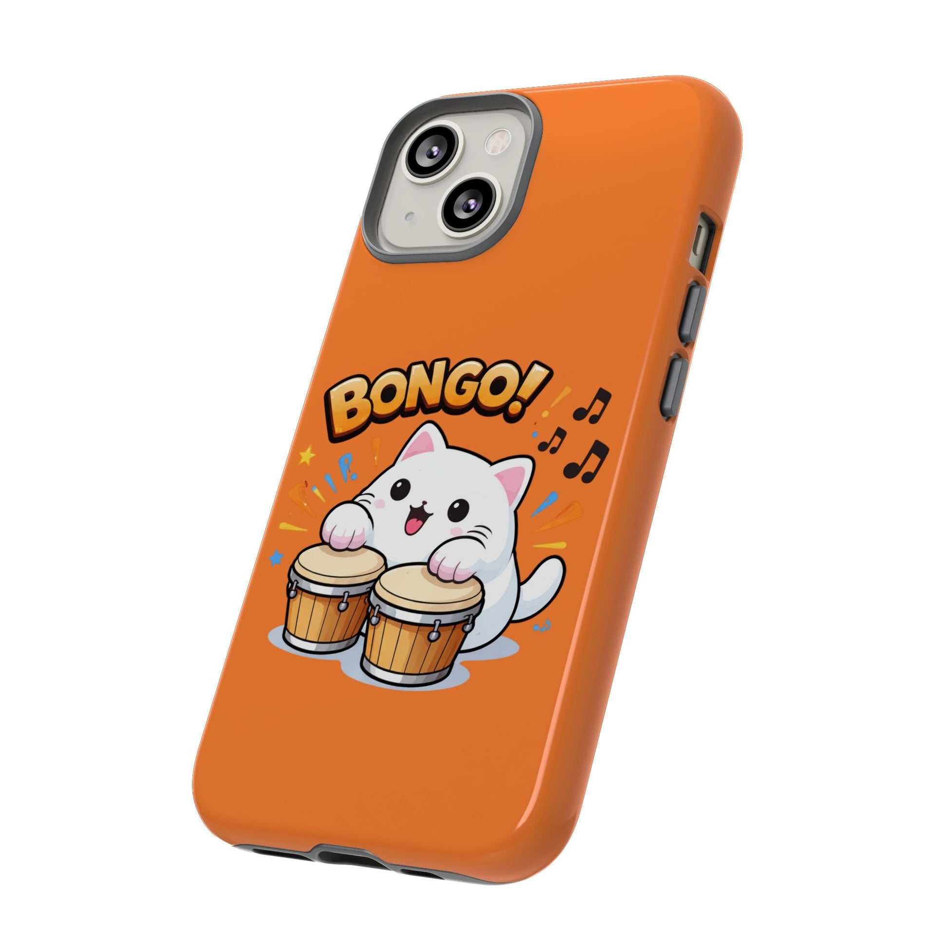 Cute Bongo Cat Phone Case — Orange Protective Tough Case with Drumming Cat Design - FloofChonk