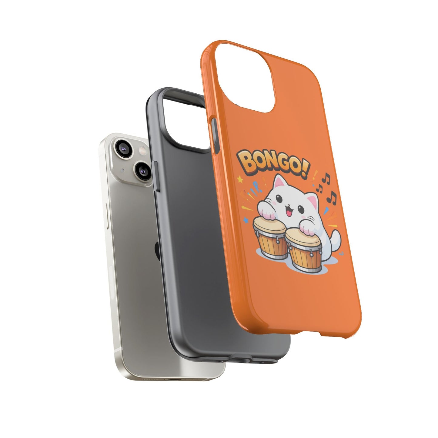 Cute Bongo Cat Phone Case — Orange Protective Tough Case with Drumming Cat Design - FloofChonk