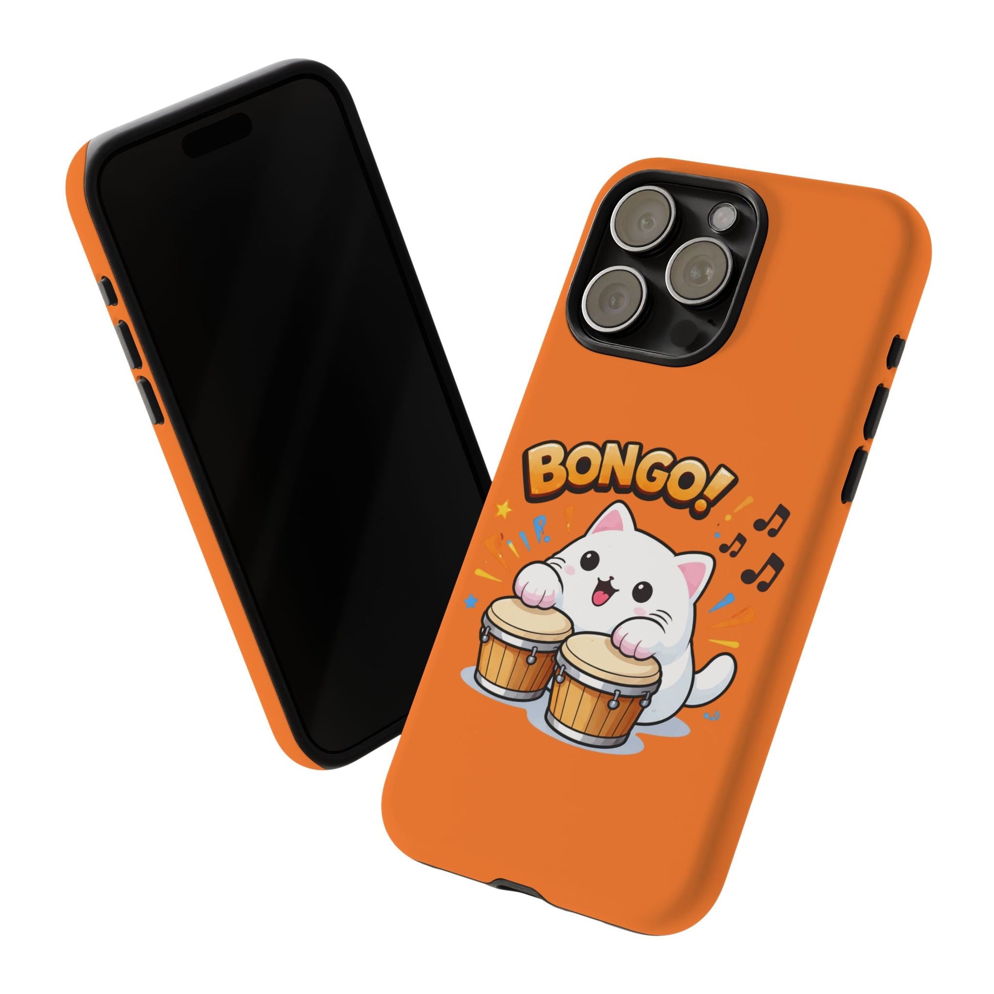 Cute Bongo Cat Phone Case — Orange Protective Tough Case with Drumming Cat Design - FloofChonk