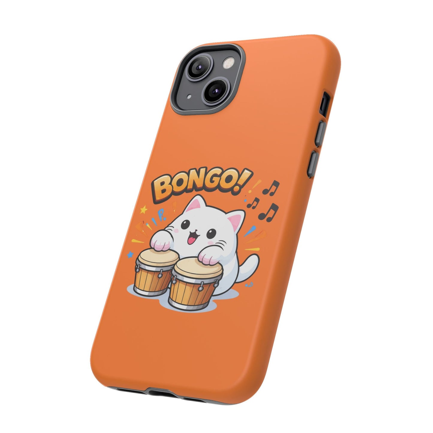Cute Bongo Cat Phone Case — Orange Protective Tough Case with Drumming Cat Design - FloofChonk