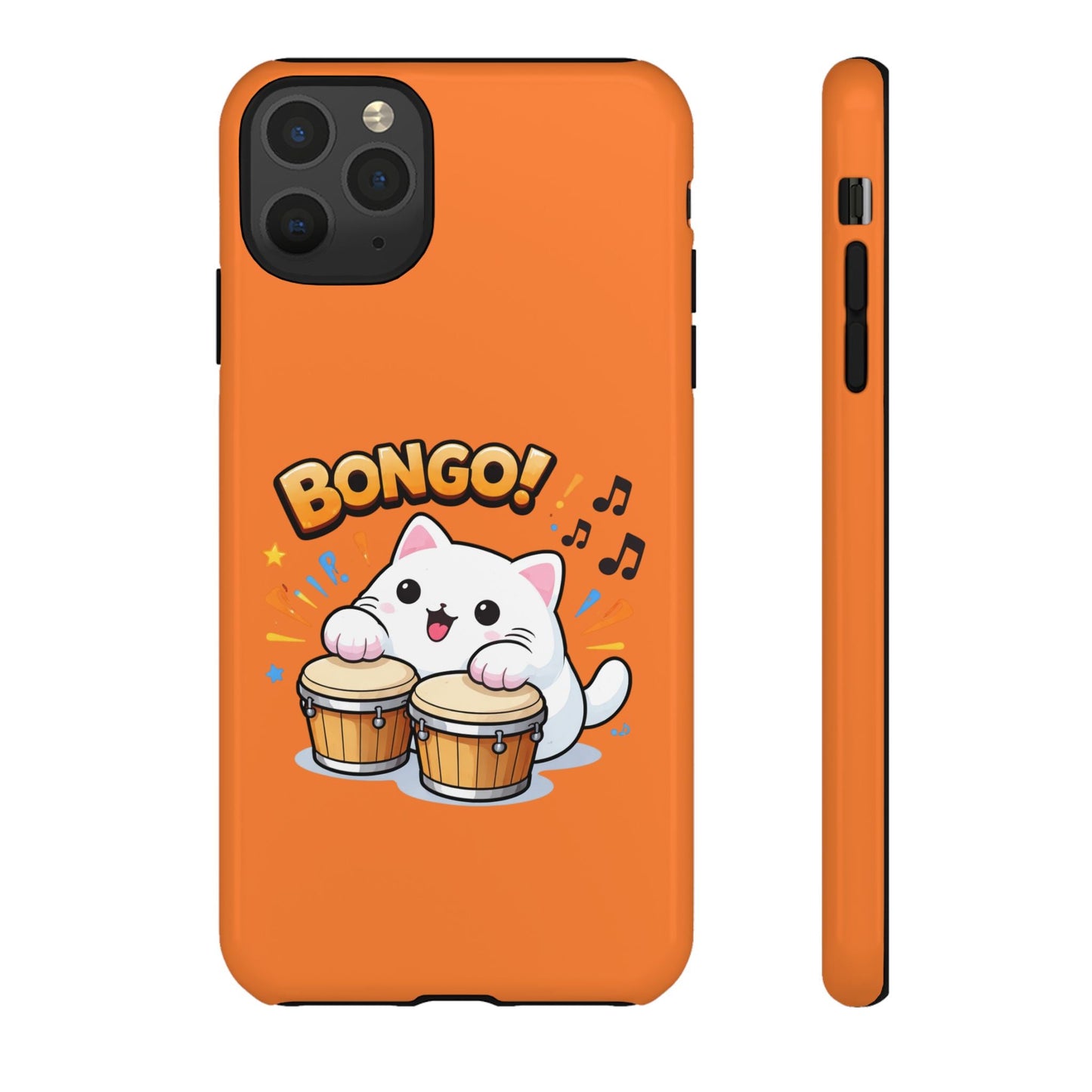 Cute Bongo Cat Phone Case — Orange Protective Tough Case with Drumming Cat Design - FloofChonk