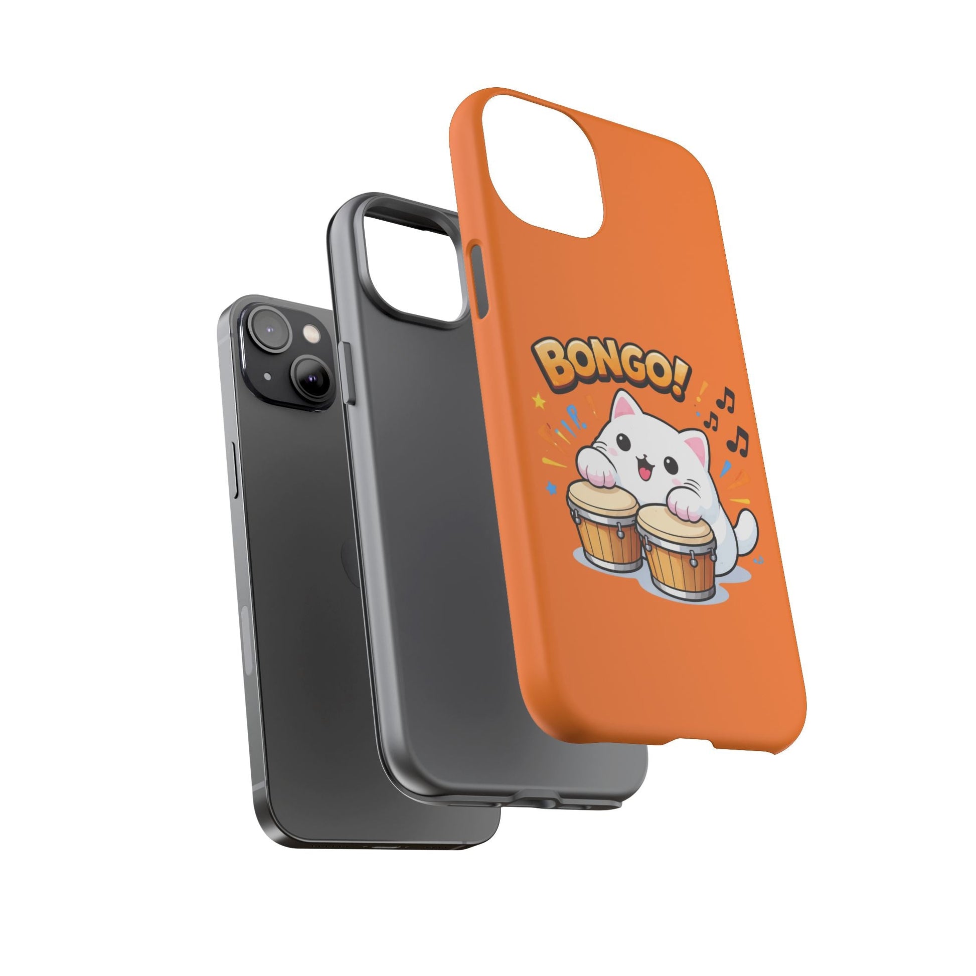 Cute Bongo Cat Phone Case — Orange Protective Tough Case with Drumming Cat Design - FloofChonk